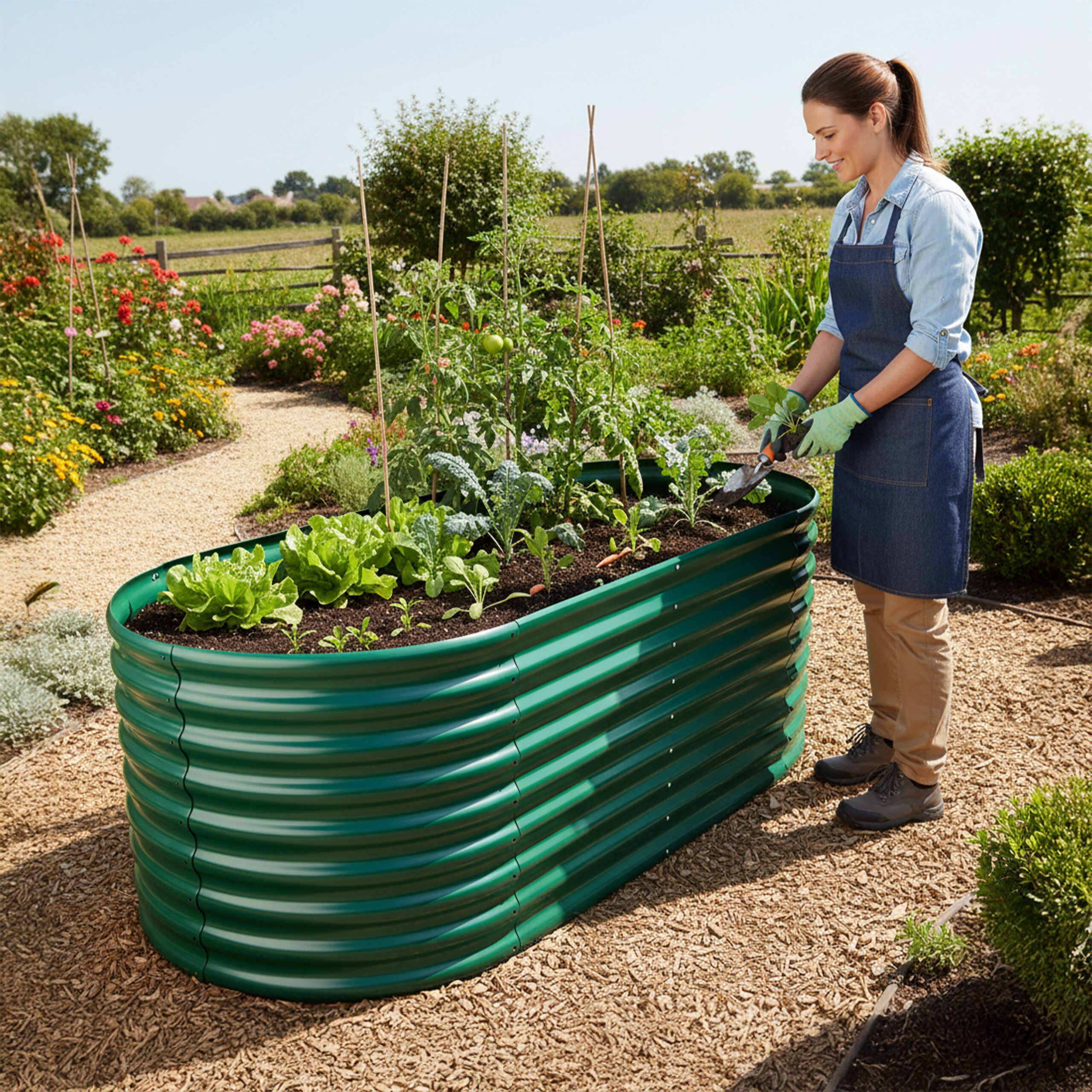 relaxdays Hochbeet Metall halbrund, grün