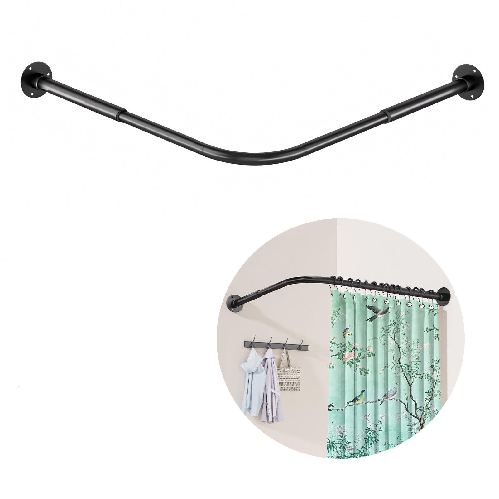 Zyronn Duschvorhangstange L-Form Edelstahl – Verstellbar mit Bohrmontage, für Badezimmer & Badewanne
