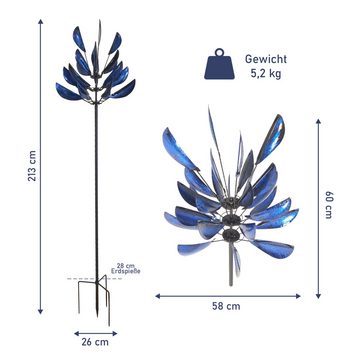 Lemodo Windspiel Windrad "Blue Tulip", 213 cm hoch, richtet sich nach den Wind aus