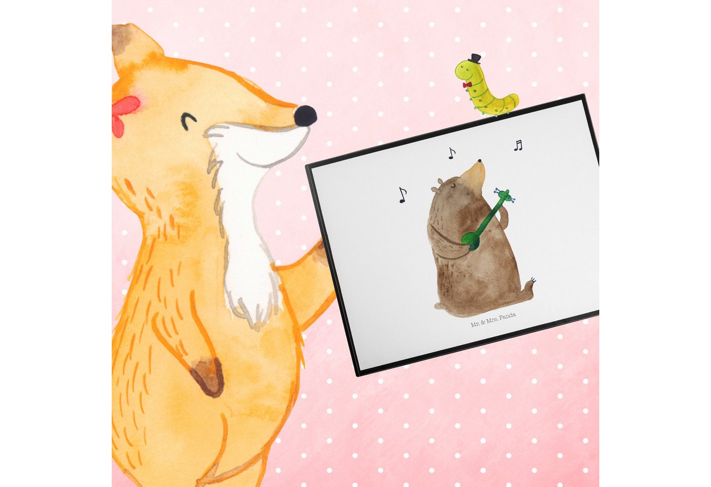 Thumbnail - Mr. & Mrs. Panda Schreibtischunterlage Bär Gitarre - Weiß - Geschenk, Schreibtischauflage, Schreibtisch Unte, (Packung, ...
