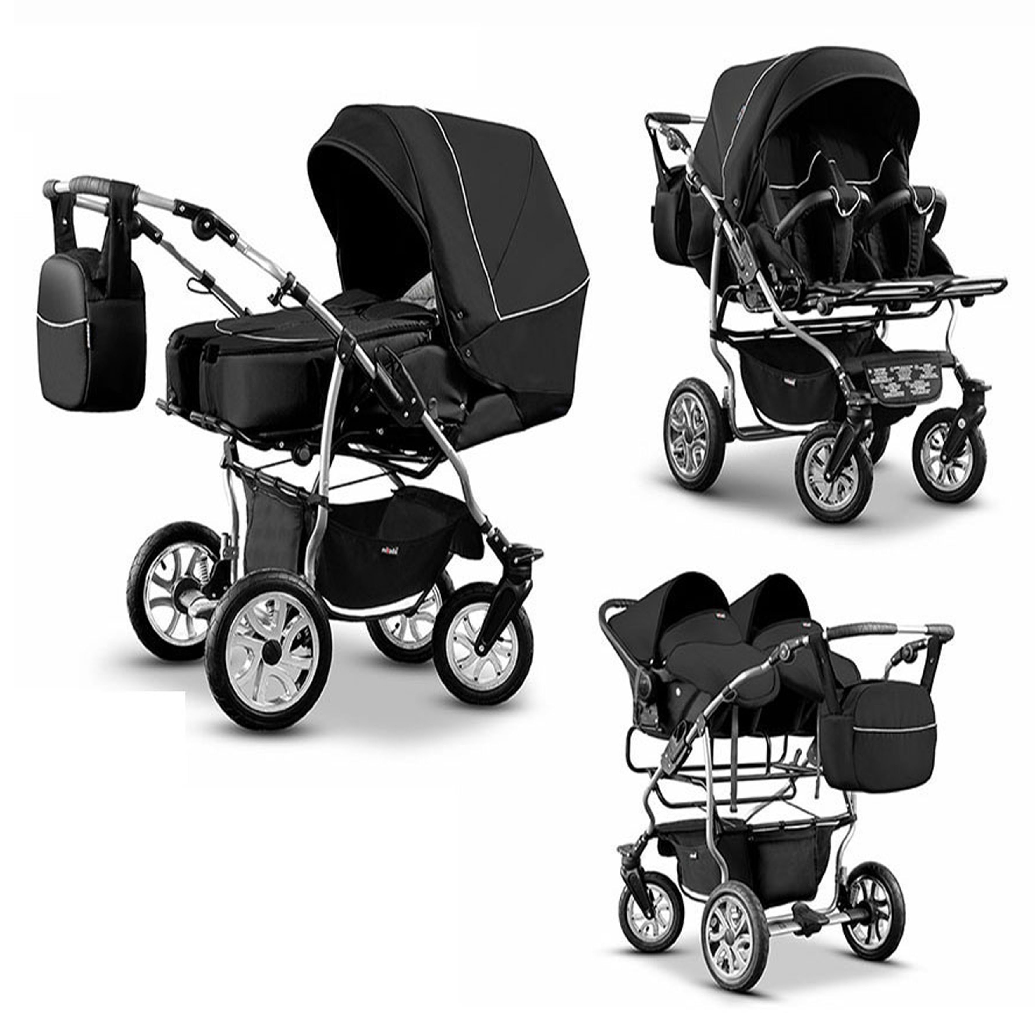 Elcar Zwillings-Kombikinderwagen City Twin 4 in 1 inkl. Sportsitze, Autositze und Zubehör in 19 Farben