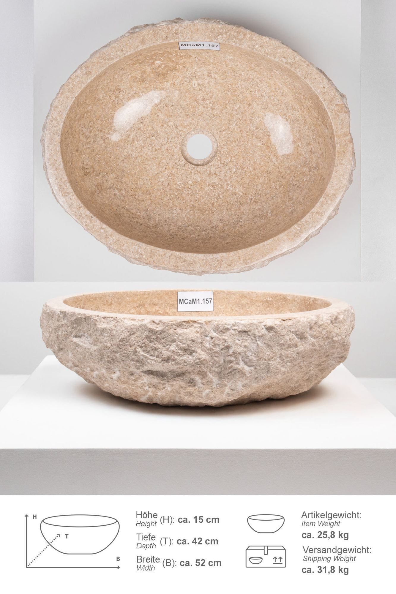 wohnfreuden Aufsatzwaschbecken Erosi Marmor Waschbecken 50 cm creme (Kein S günstig online kaufen