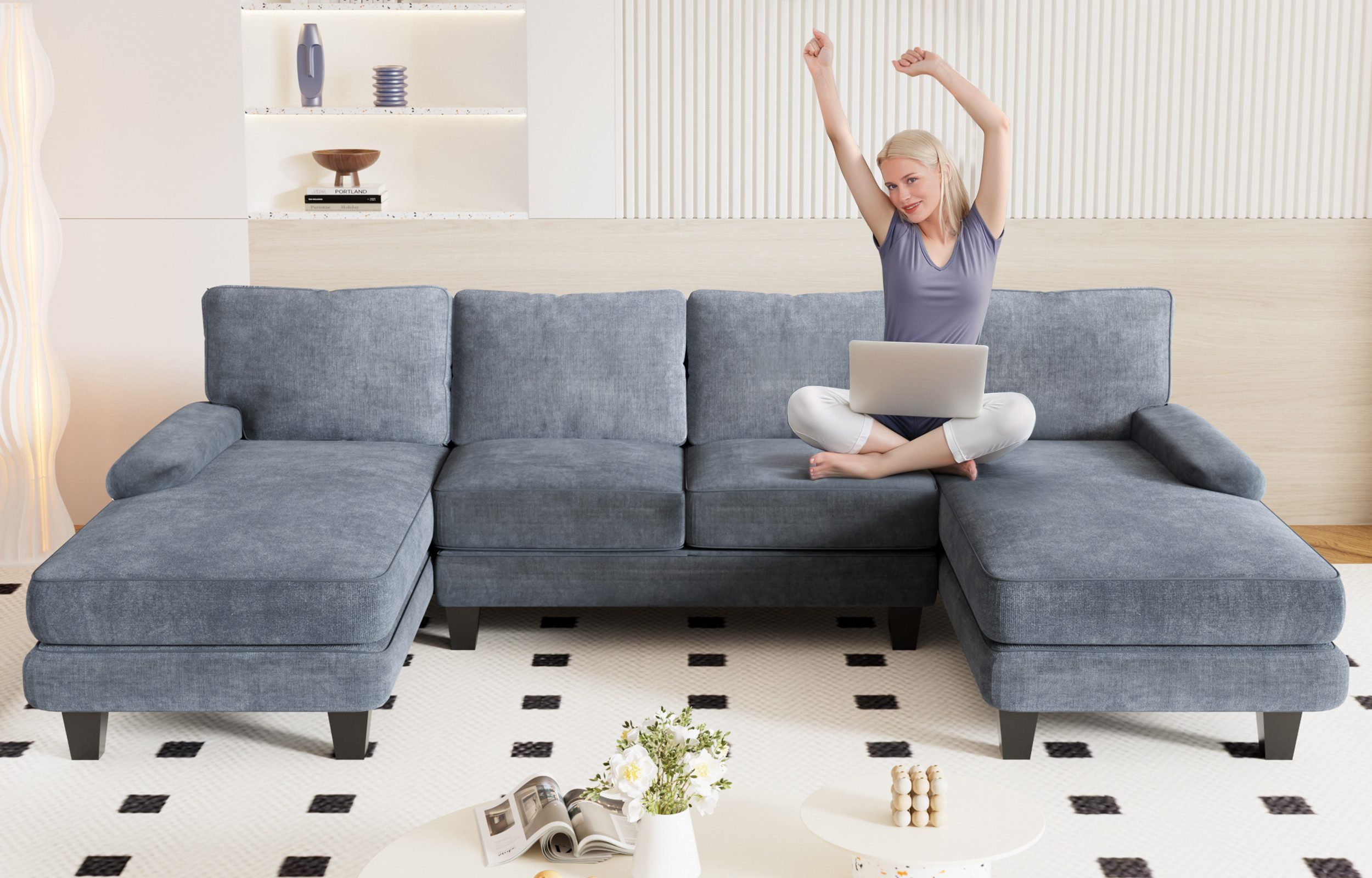 GUNJI Ecksofa Großes U-förmiges Sofas hoch günstig online kaufen