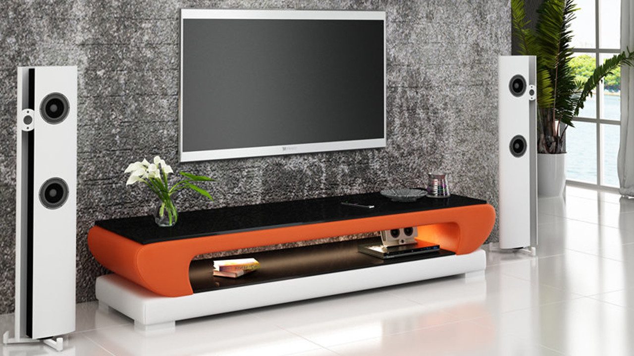 Xlmoebel TV-Board TV-Sideboard mit Leder- und Glasdetails Fernsehschrank-Tisch neu (TV-Board), Hergestellt in Europa