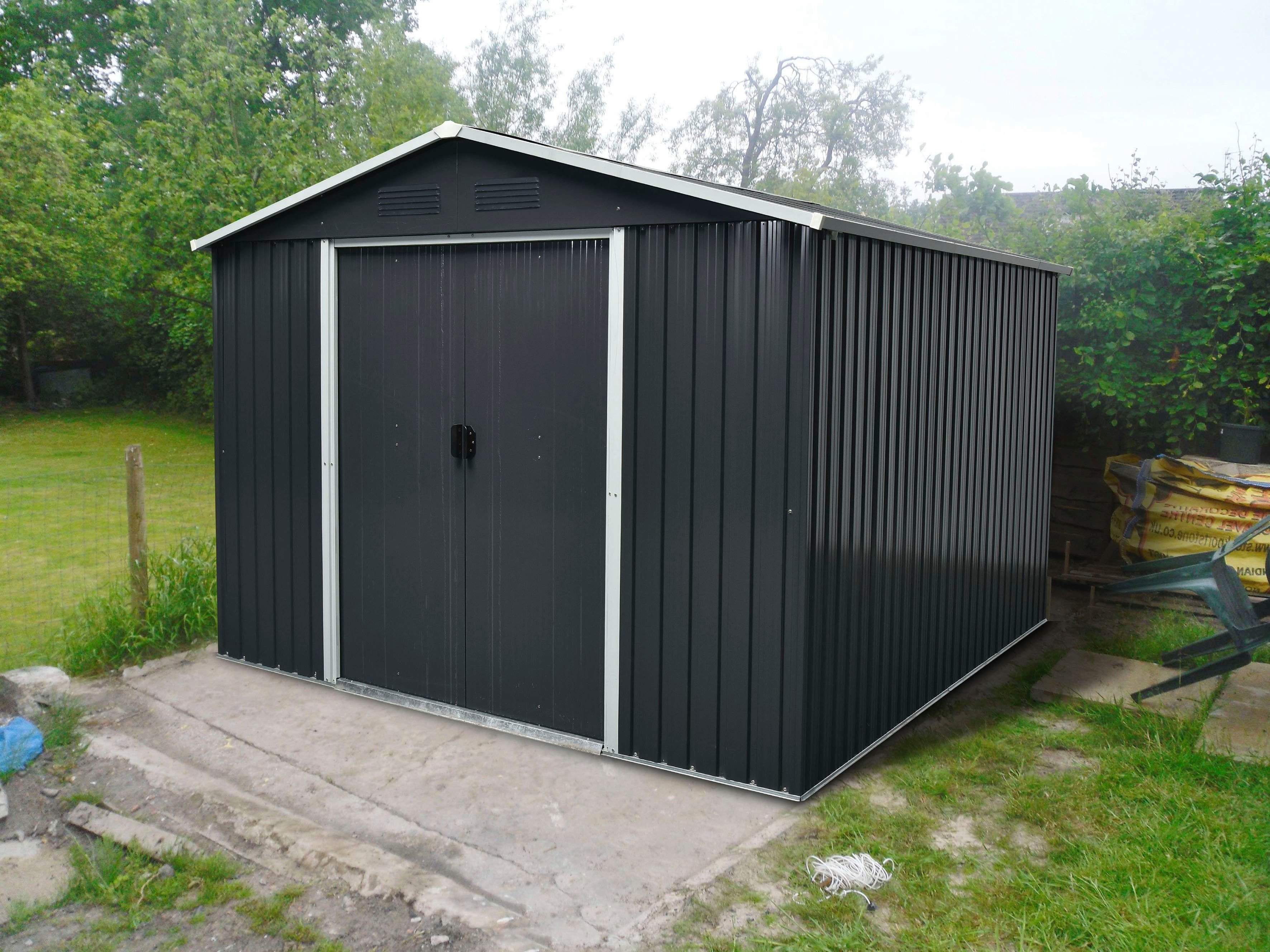 Pergart Gerätehaus Dresden II 108, BxT: 291x226 cm, Metall, mit Satteldach und integrierter Schiebetür, schiefer/creme