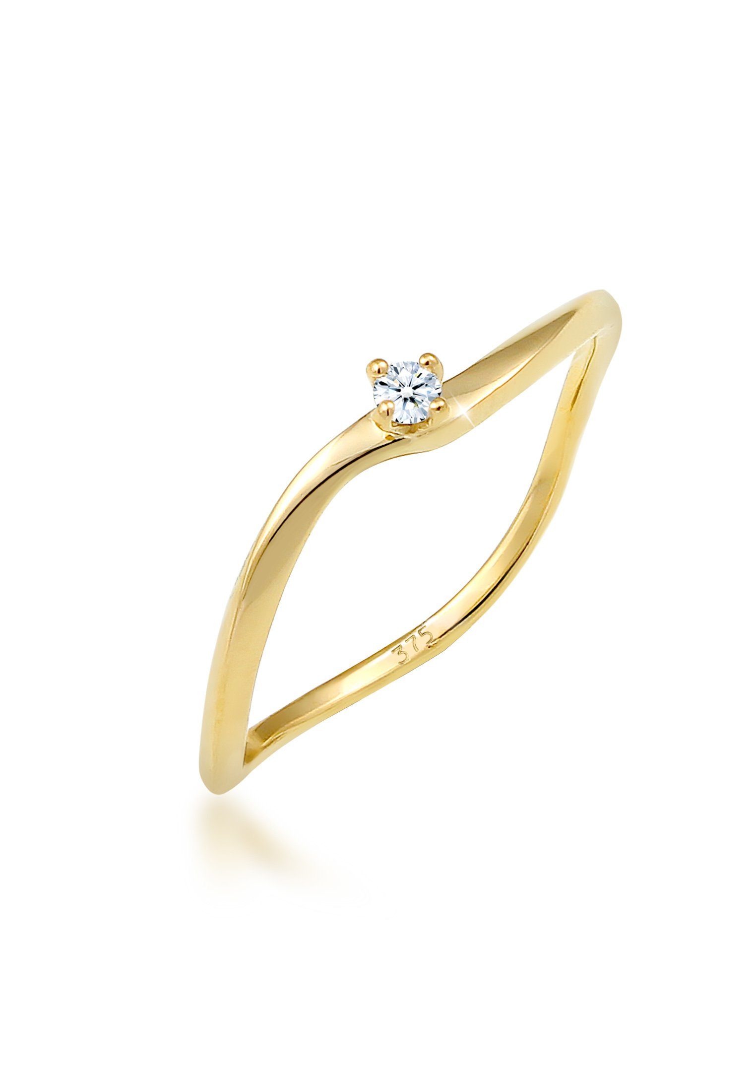 Elli DIAMONDS Verlobungsring Verlobung Welle Diamant (0.03 ct) 375 Gelbgold