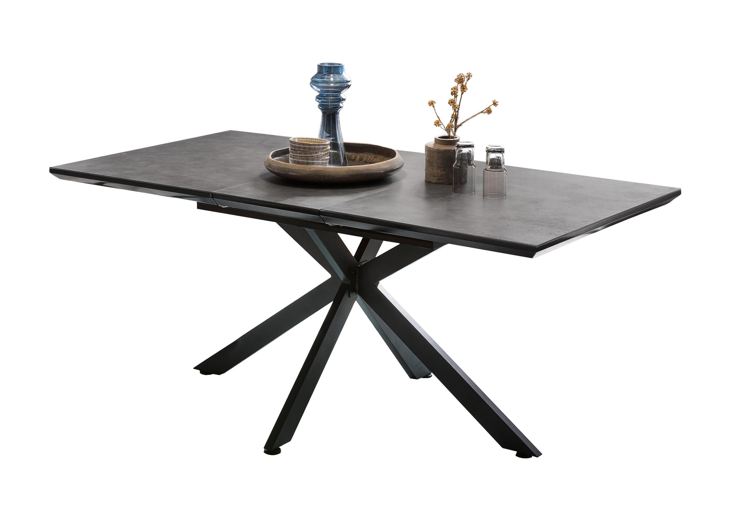 Die Möbelfundgrube® Esstisch JORUNN 140 - 180 cm ausziehbar / anthrazit-braun / Keramikoptik, Synchronauszug / Einlegeplatte / Tischplattenstärke 50 mm