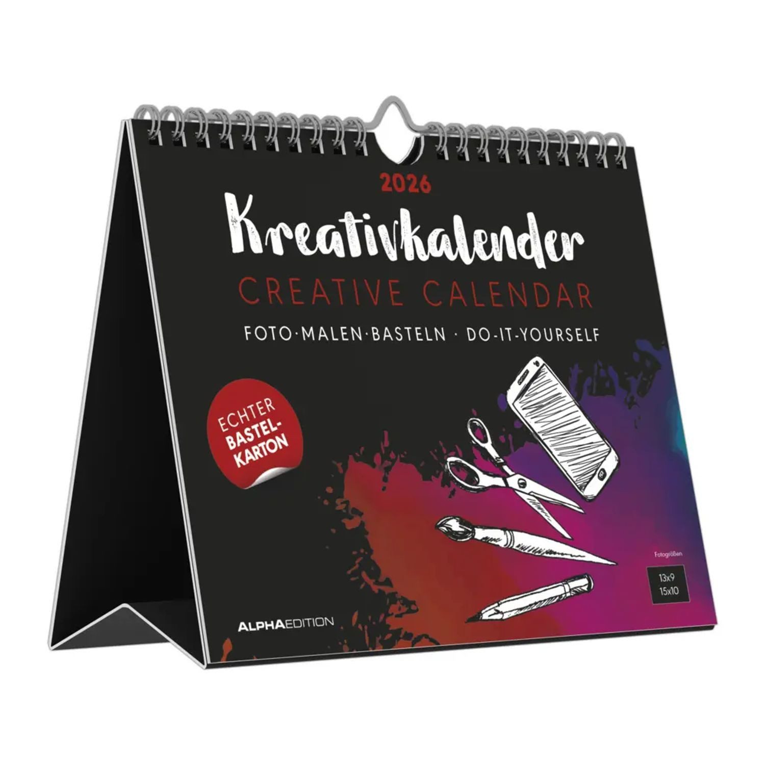Alpha Edition Wandkalender Alpha Edition - Kreativ-Kalender Tischaufsteller Quer Schwarz 2026...