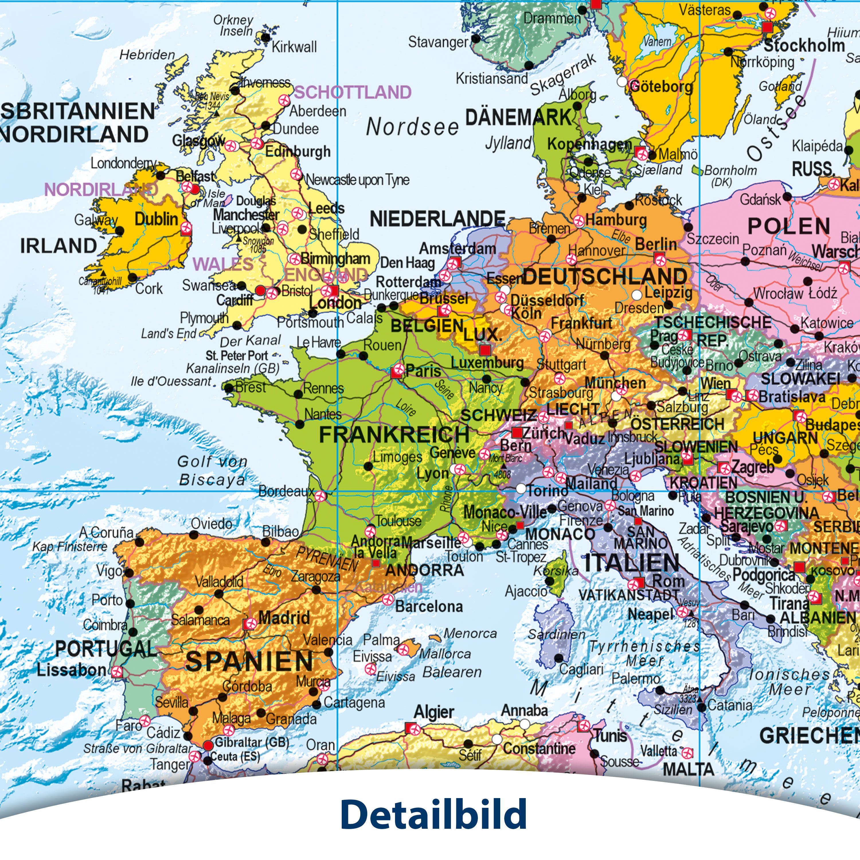 Interkart Landkarten & Globen GmbH Poster Weltkarte in Deutsch mit Flaggen 2025 XXL Format, Oberflächen beschichtetes Poster