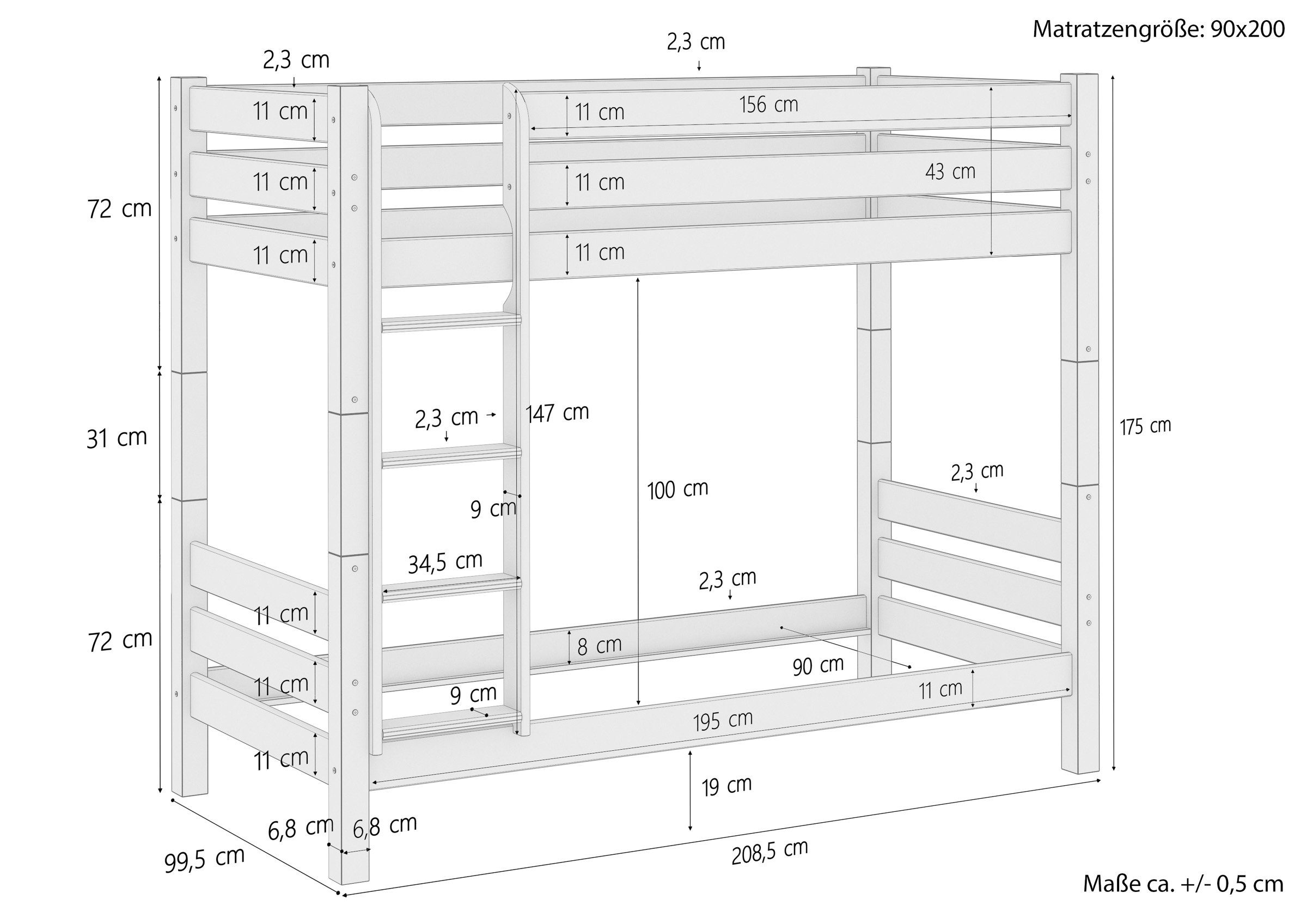 ERST-HOLZ Etagenbett Teilbares Etagenbett massiv ohne Kiefer Zubehör 90x200