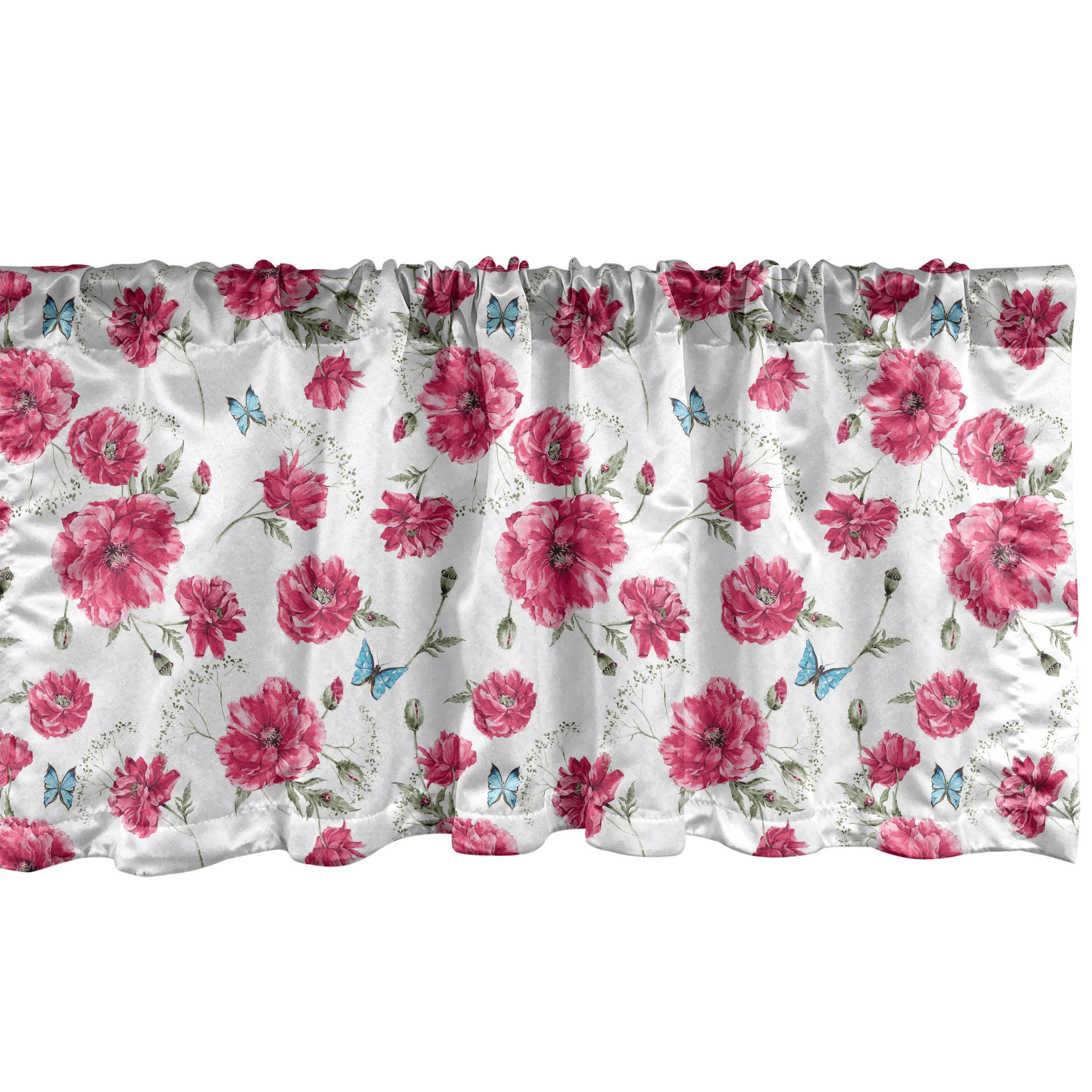 Scheibengardine Vorhang Volant für Küche Schlafzimmer Dekor mit Stangentasche, Abakuhaus, Microfaser, Schmetterling Poppy Flora Blüten