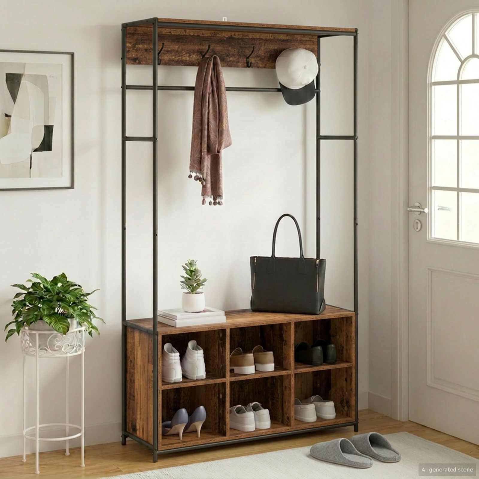 vidaXL Kleiderständer Garderobenständer mit Schuhbank Altholz 100 x 32 x 180,5 cm, (1 St)