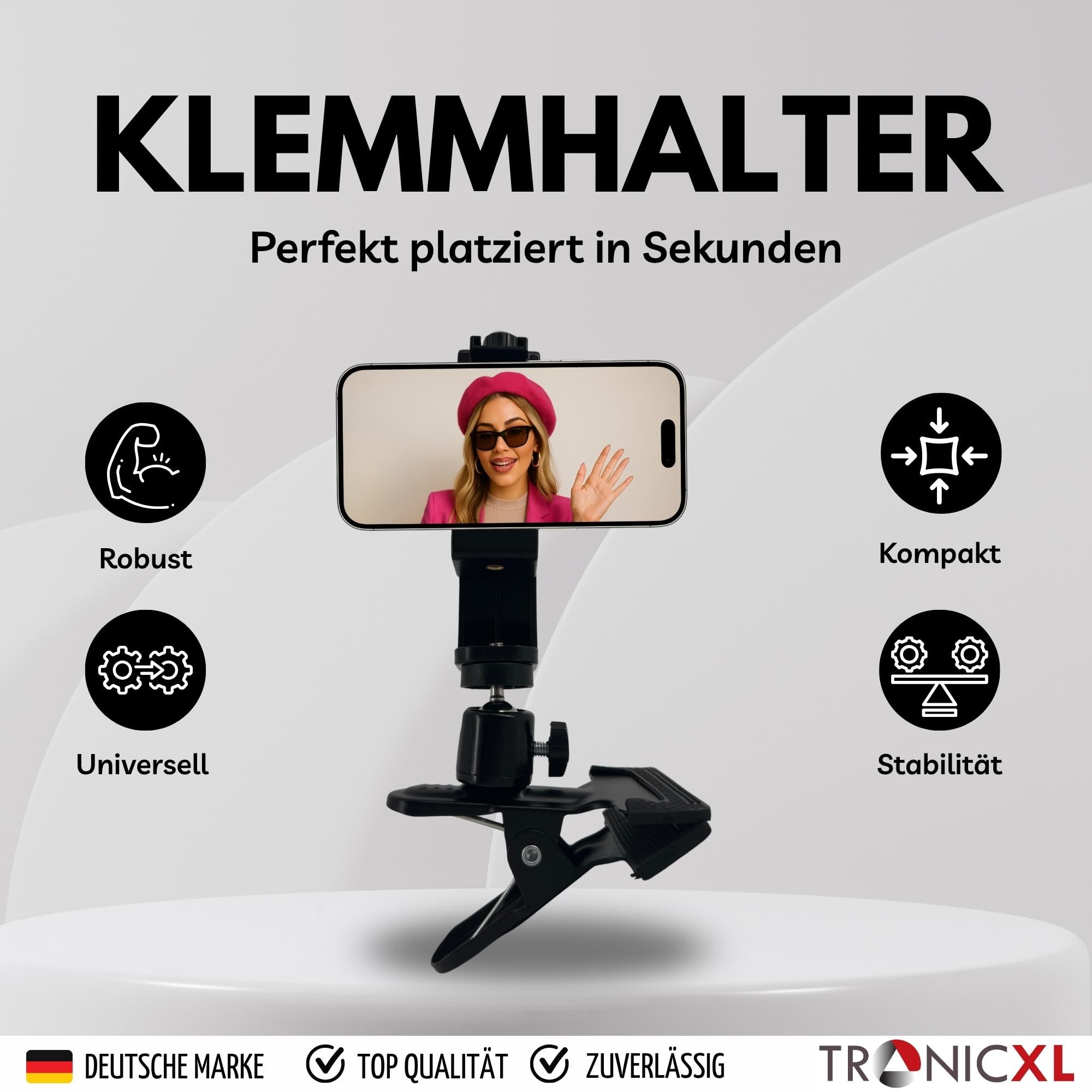 TronicXL Smartphone Halterung Tisch drehbar Bluetooth Auslöser Klemmstativ Ministativ (Handyhalterung Handy Ständer Tischklemme Klemme)