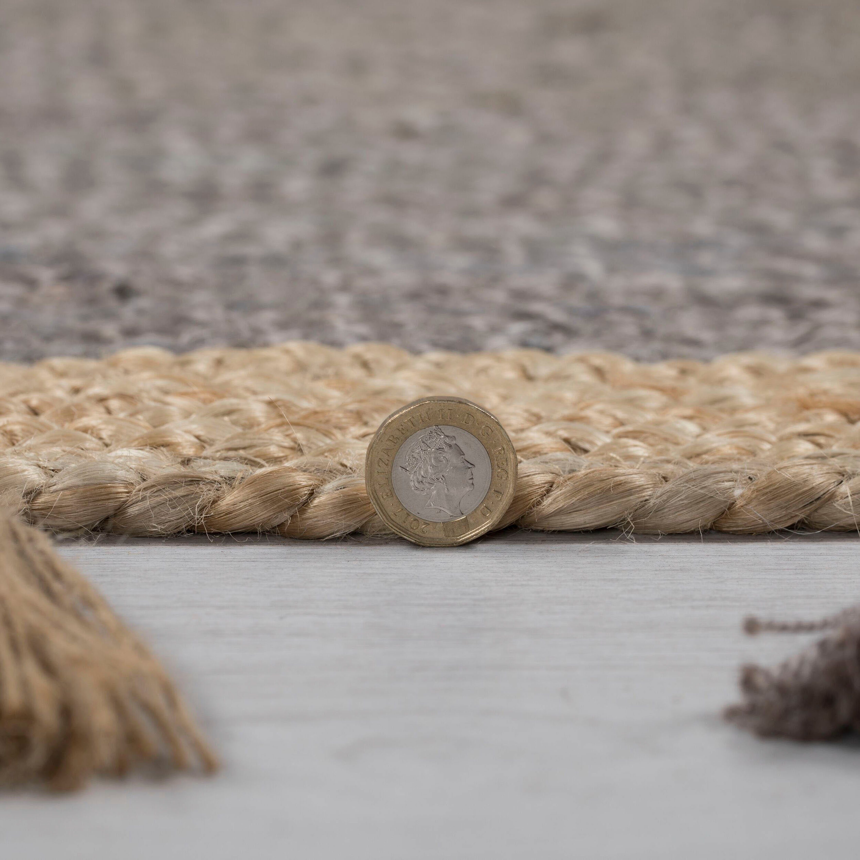 FLAIR mit Teppich Bordüre rund, Istanbul, Höhe: Jute, aus & 7 mm, grau Quasten RUGS, 100%