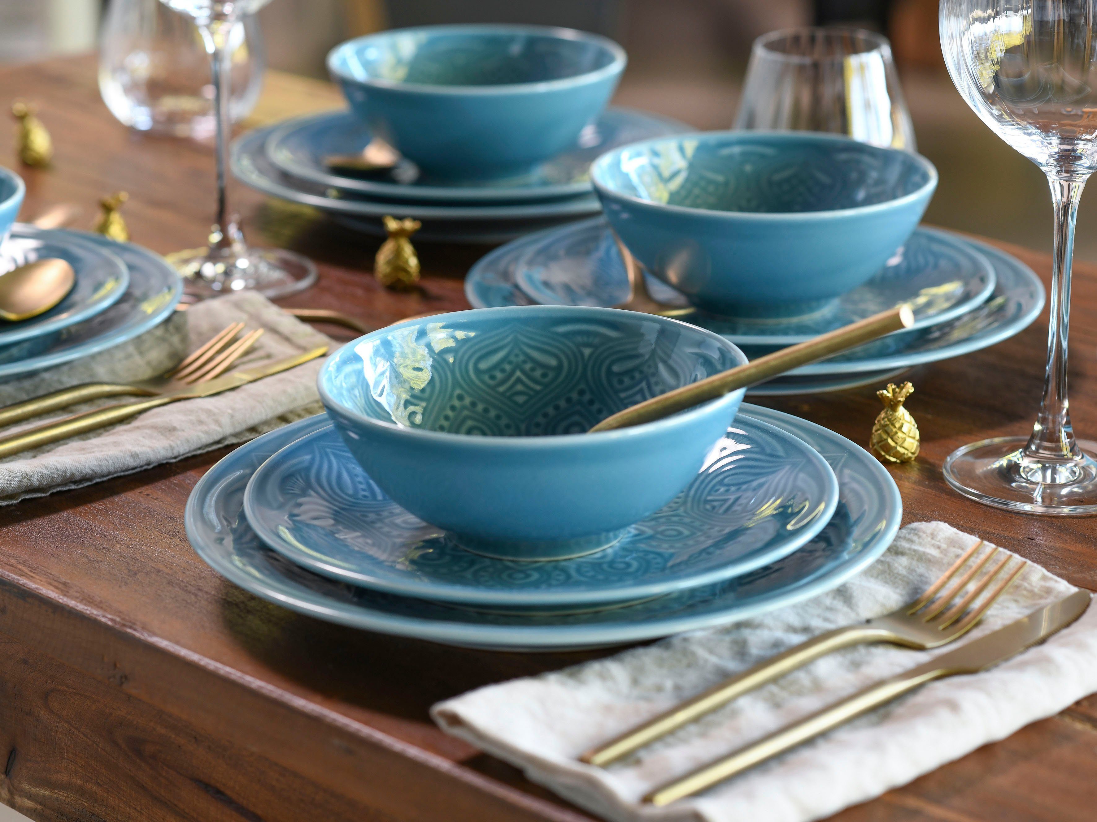 Porzellan, im blau 4 Orient Personen, und Schalen CreaTable Teller-Set Set Speiseteller, Mandala (12-tlg), Dessertteller