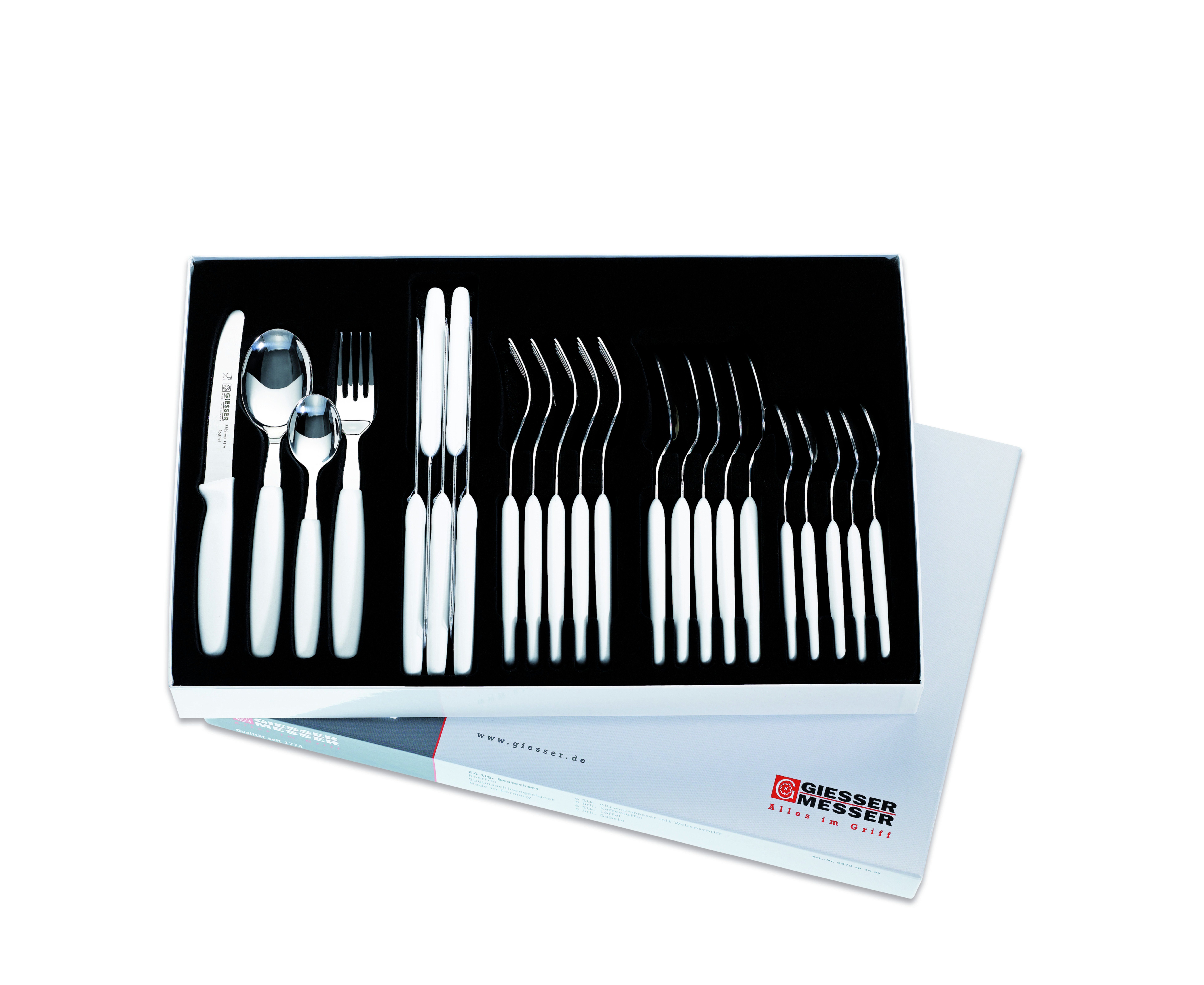 GIESSER Besteck-Set Allzweckmesser, Gabel, Löffel, Teelöffel 9879 sp 24, 6 Personen, Edelstahl, spülmaschinenfest, Made in Germany, formschön, stabil