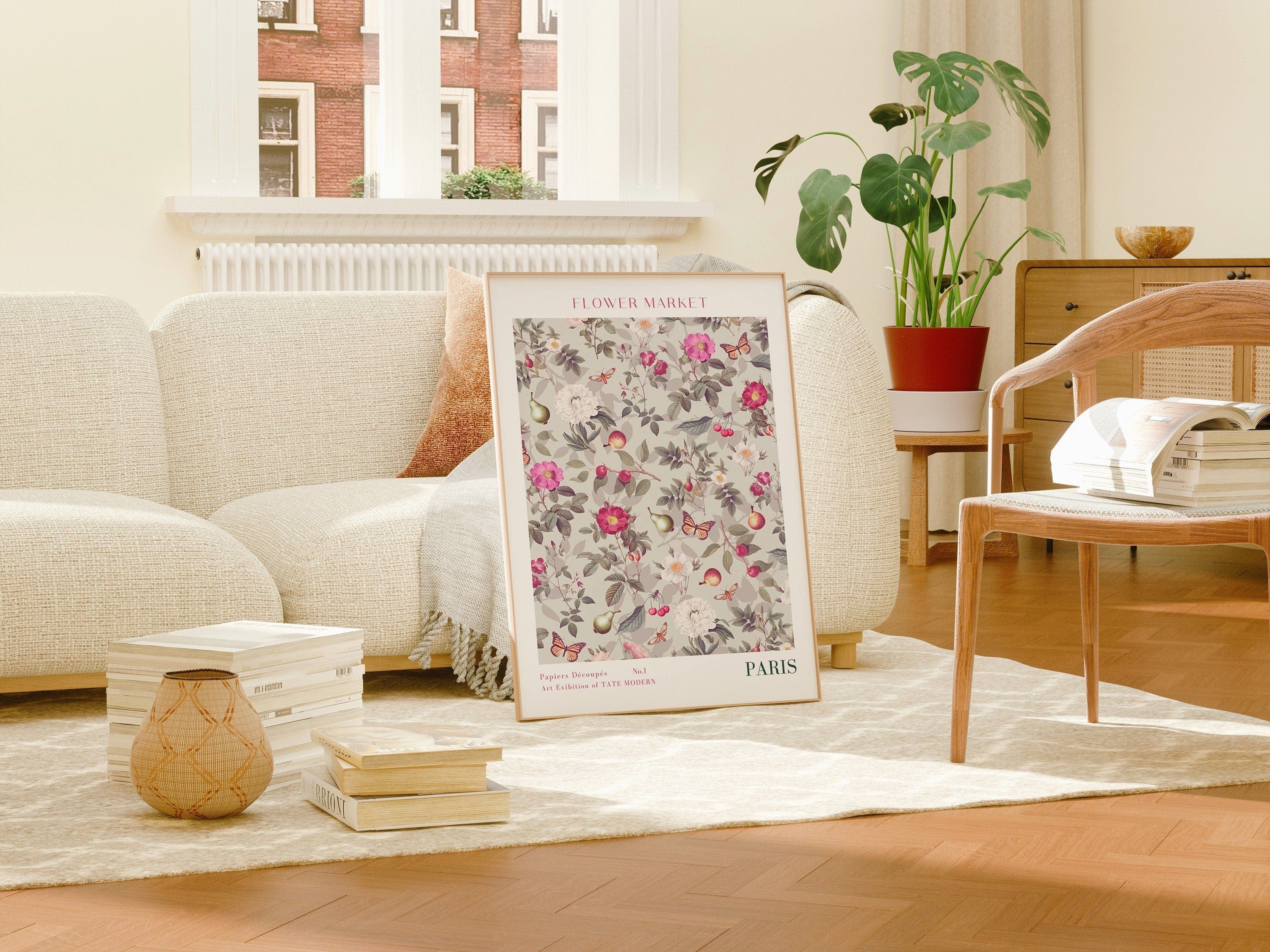 JUSTGOODMOOD Poster Flower Market Geschenkidee Design Blumen Wanddeko Wohnzimmer Küche Wal, Paris (1 St)