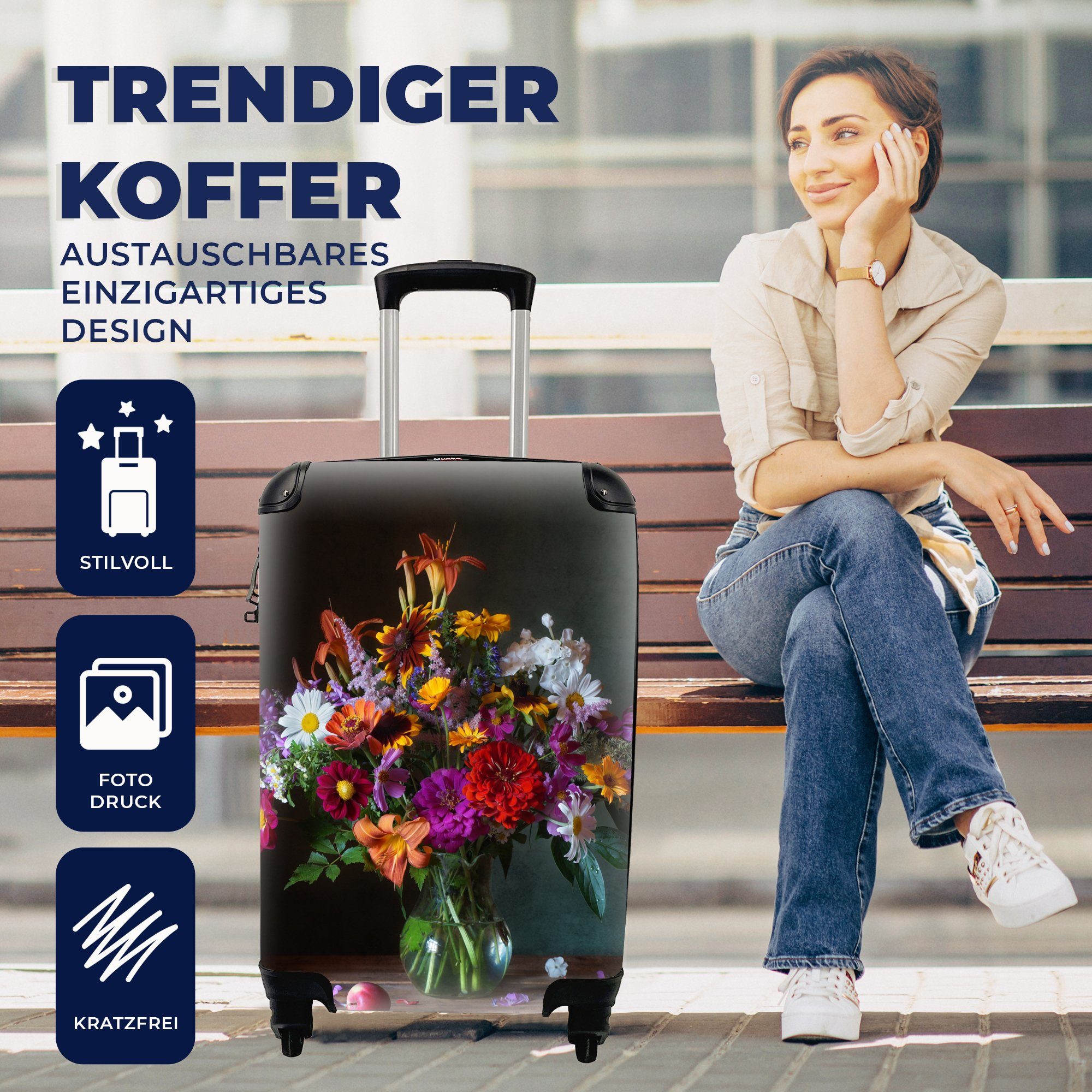 Reisekoffer 4 - - für Blumen Stilleben, Handgepäckkoffer Farben Reisetasche rollen, Handgepäck mit Ferien, Rollen, MuchoWow Trolley,