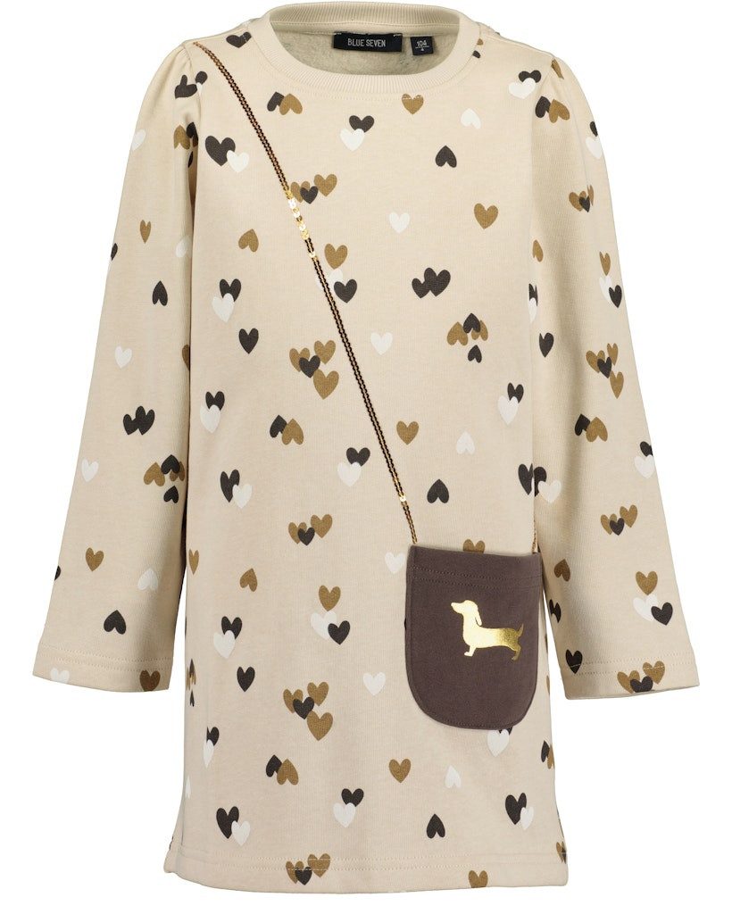 Blue Seven A-Linien-Kleid Blue Seven Mädchen Sweatkleid Hund Herzen kieselbeige (kein Set, 1-tlg)