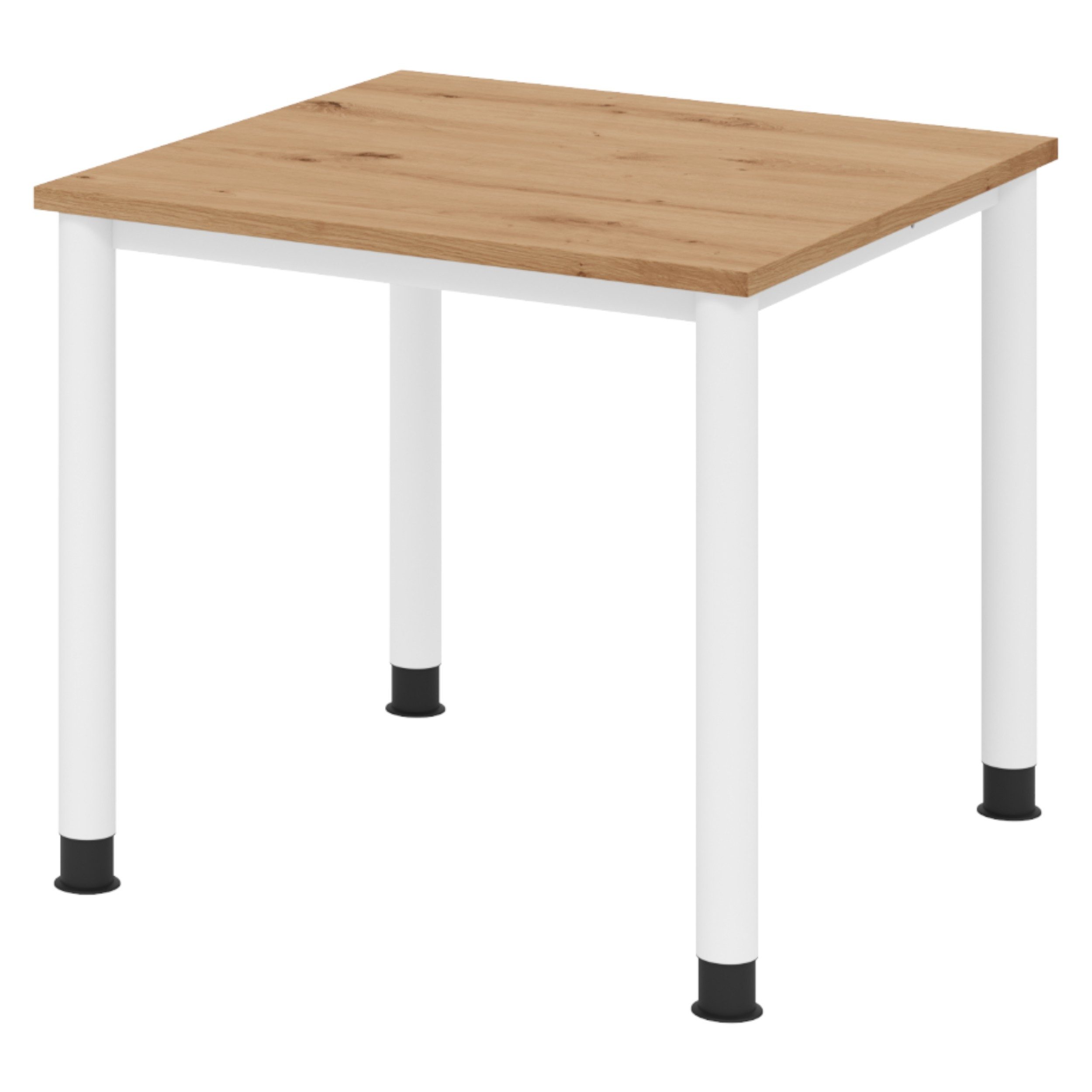 bümö Schreibtisch Serie-H, Gestell: Weiß, Quadrat: 80 x 80 cm - Dekor: Asteiche