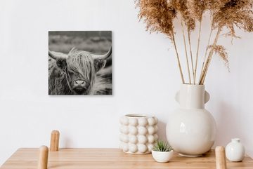 OneMillionCanvasses® Leinwandbild Schottischer Highlander - Kuh - Tiere - Schwarz-Weiß - Ländlich, (1 St), Leinwand Bilder für Wohnzimmer Schlafzimmer