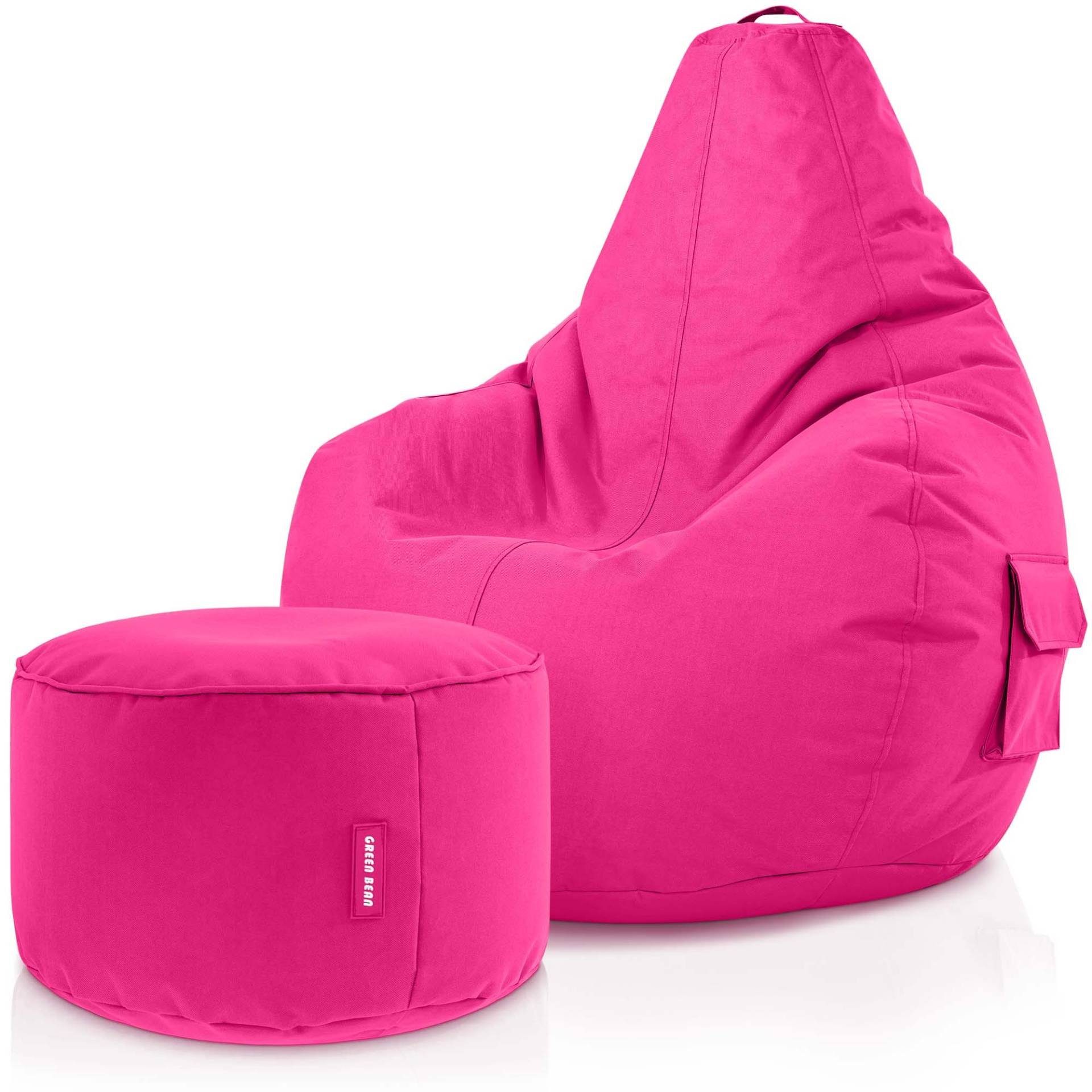 Green Bean Gaming Chair Cozy + Stay, Set Sitzsack mit Sitzhocker, Sitzkissen, Relax-Sessel Pink