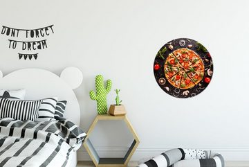 MuchoWow Wandsticker Pizza - Gemüse - Kräuter - Küche - Industrie (1 St), Tapetenkreis für Kinderzimmer, Tapetenaufkleber, Rund, Wohnzimmer