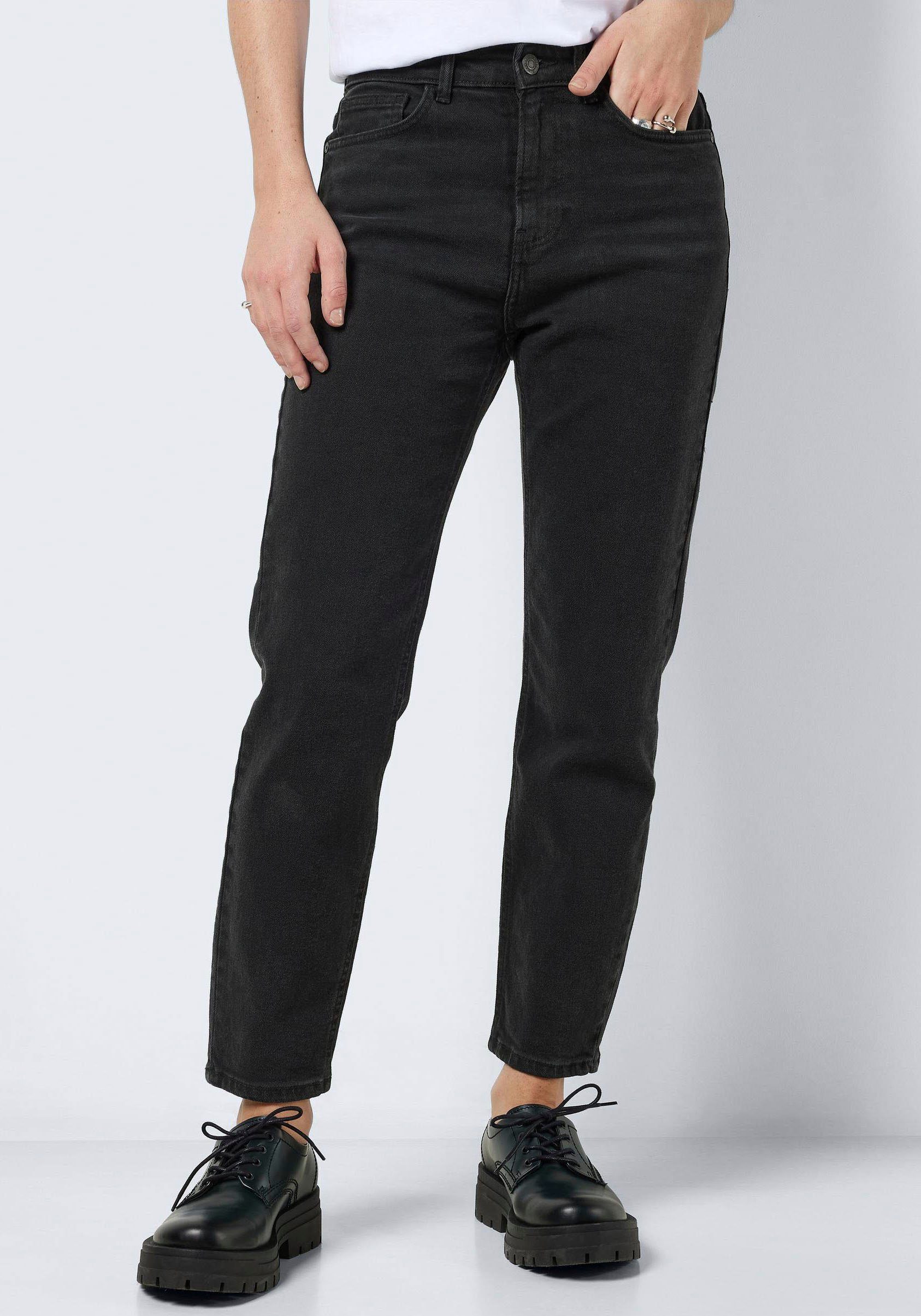 ANK Straight-Jeans mit BLACK may offenem Noisy HW Saum NOOS JEANS NMMONI STRAIGHT