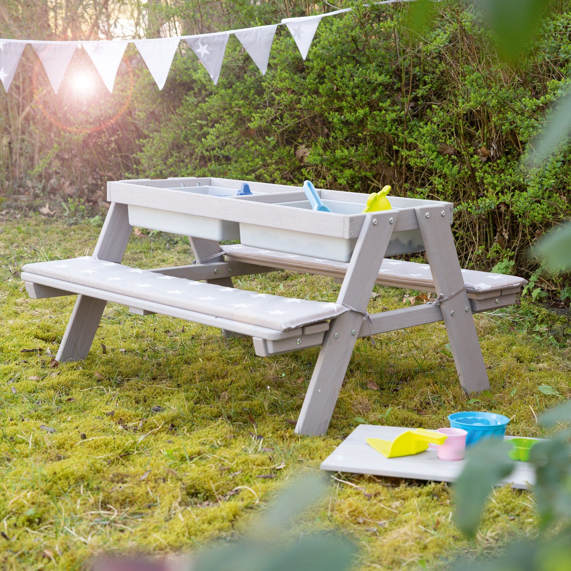 roba® Kindersitzgruppe Picknick for 4 Â»Little StarsÂ« Spielwannen, Sitzauflagen + abgerundeten Ecken; (Set), mit inklusive Outdoor Grau, mit