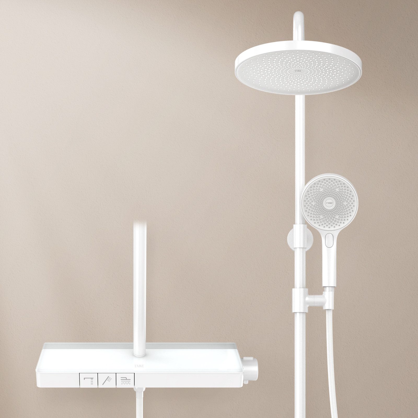 Thumbnail - EMKE Duschsystem Duschset mit rundem Regenduschkopf und 40 cm Thermostat-Druckknopf, 3 Strahlart(en), Brausestange, Hand...