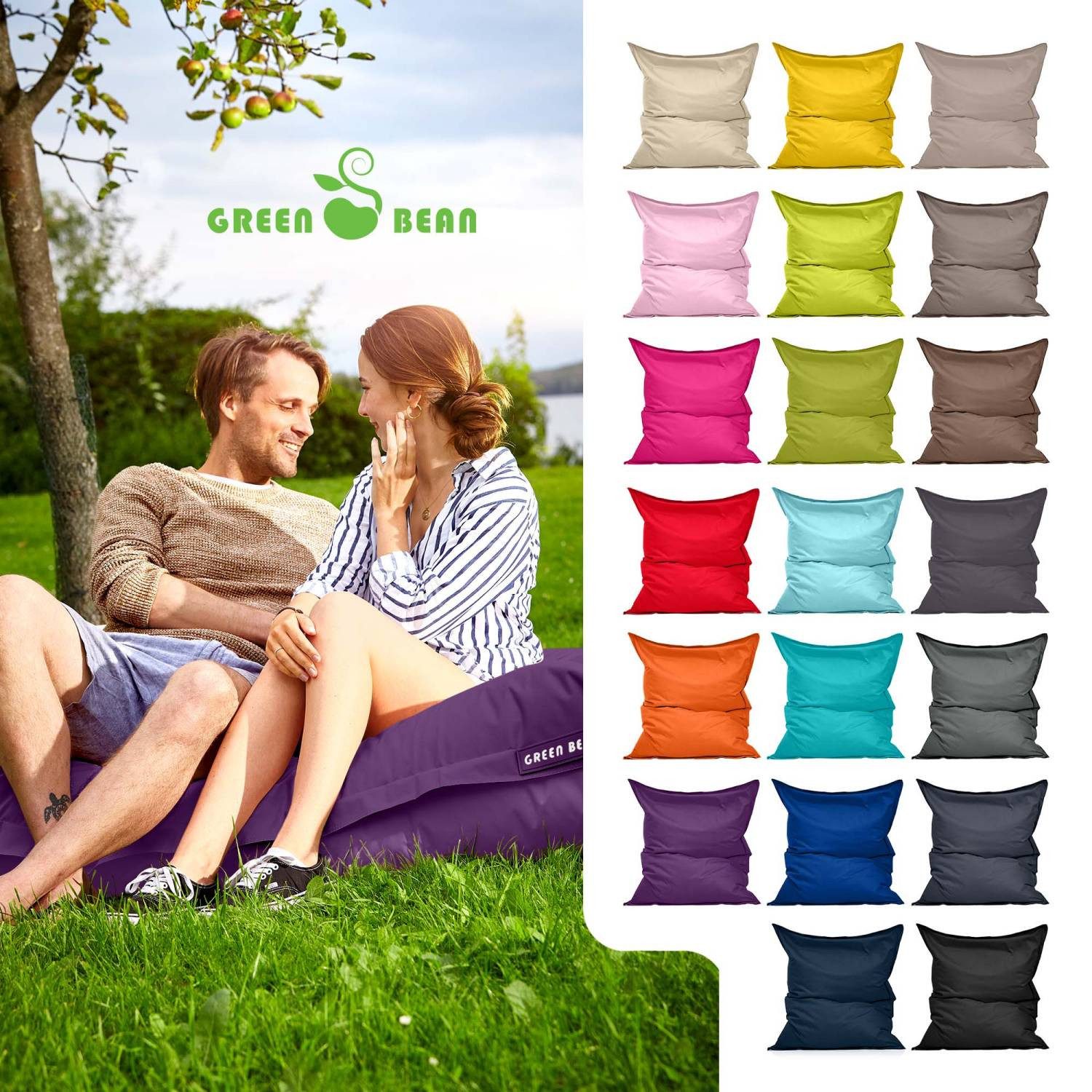 Green Bean Sitzsack XXL Outdoor Sitzsack Square 140x180cm (XXL Riesensitzsack 140x180cm 380 Liter Kinder & Erwachsene Bean Bag EPS Perlen Füllung, Groß Draußen Outdoor Liegekissen), Waschbar Wetterfest Lounge Sitzkissen Bodenkissen