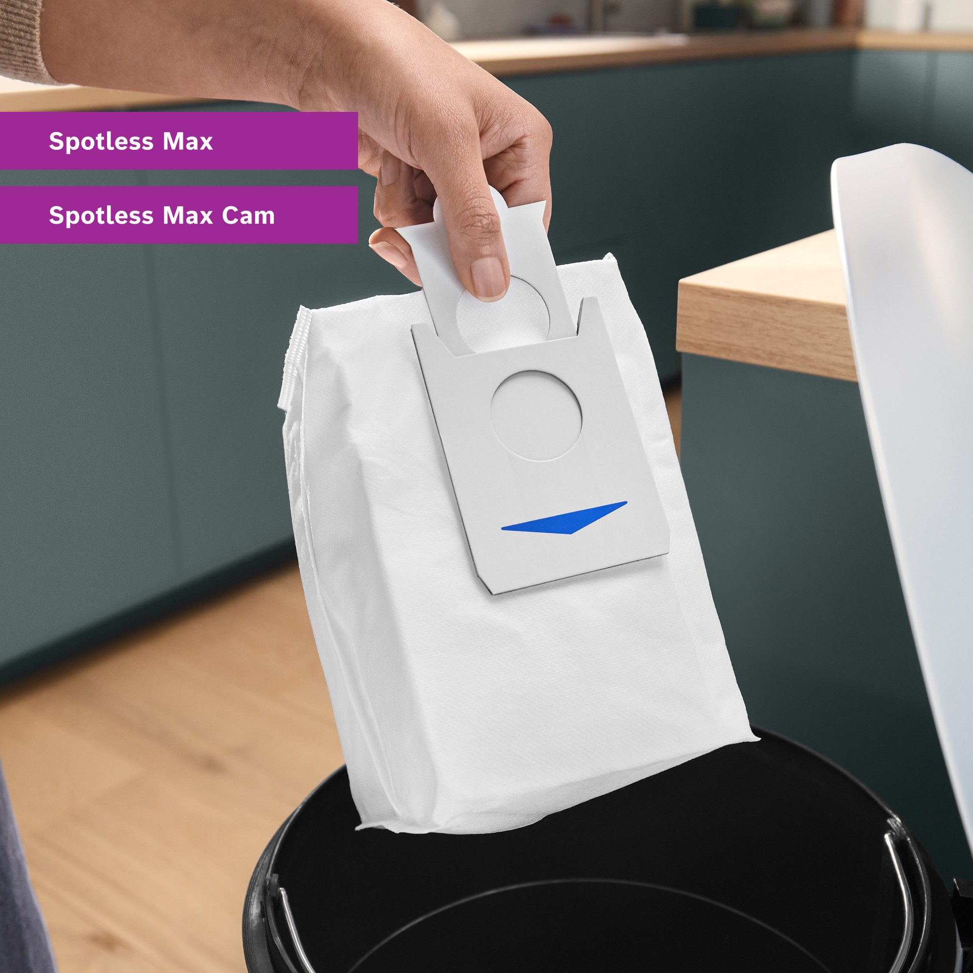 BOSCH Staubsaugerbeutel BHZRDBAB, antibakteriell, für Spotless Max und Max Cam Saugroboter, für Servicestation, bindet Feinstaub, Allergene und Gerüche, 3er Pack