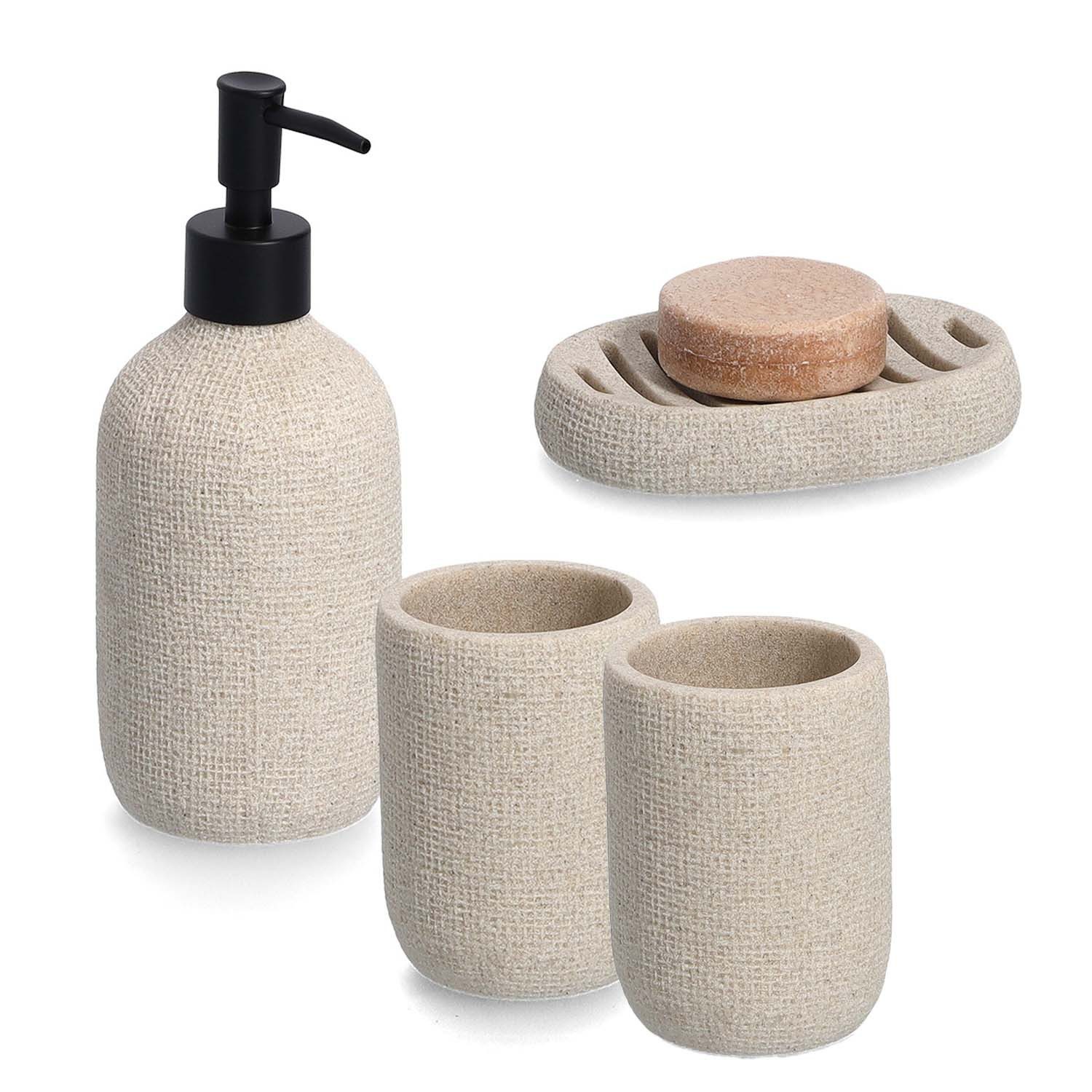 Zeller Present Badaccessoire-Set 4-teiliges Badaccessoire-Set Natural - Bei günstig online kaufen