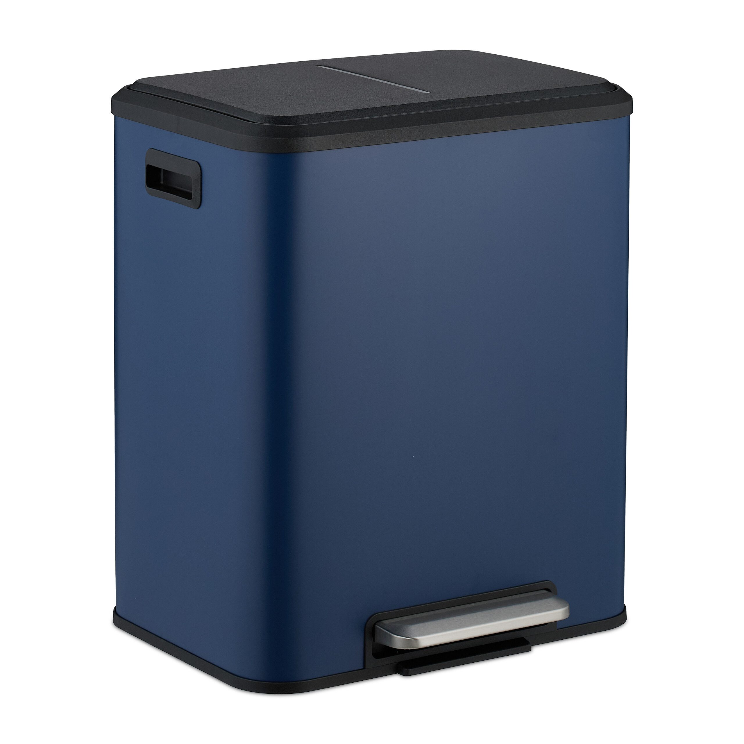 relaxdays Mülltrennsystem Mülleimer mit 2 Fächern 2 x 15 Liter, blau