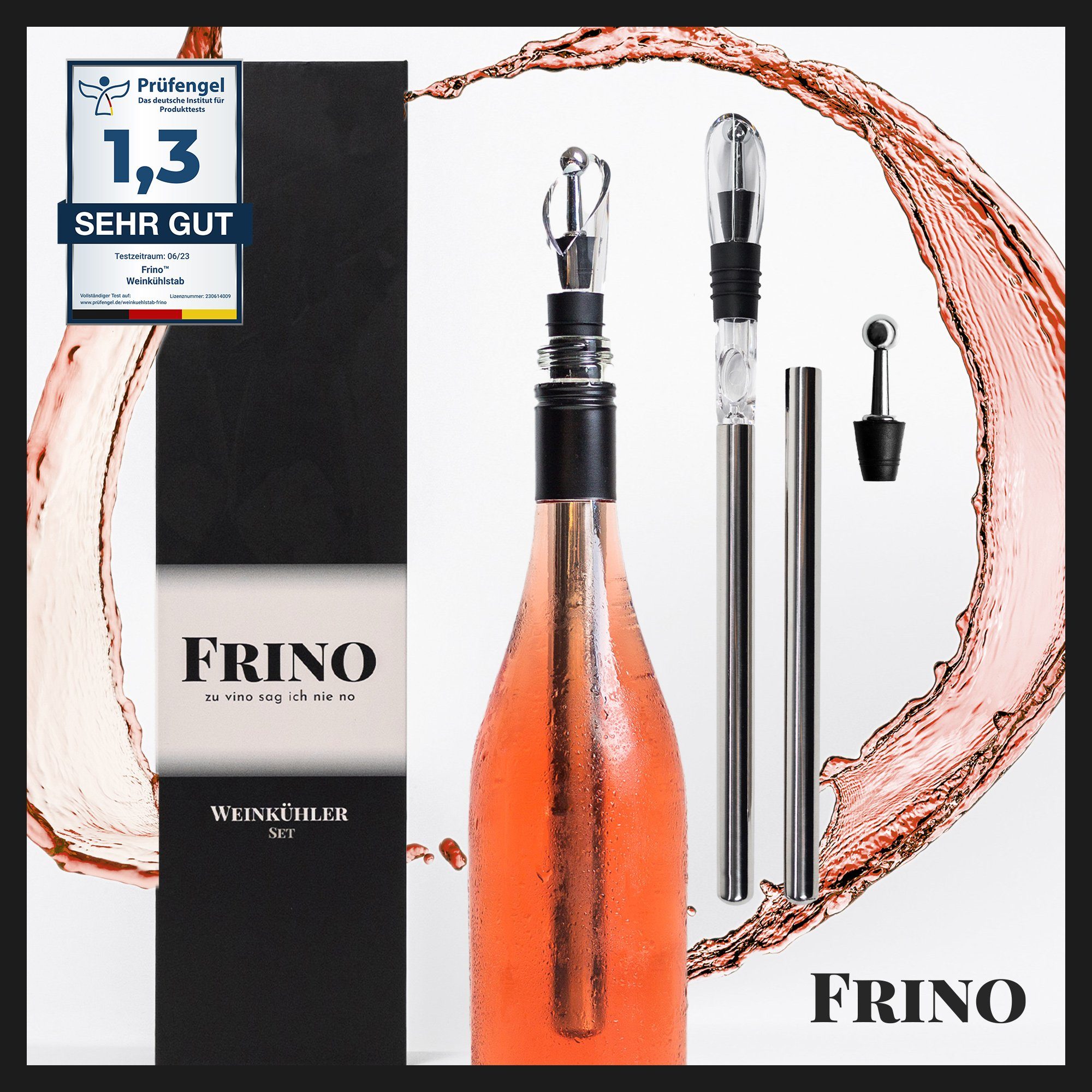 FRINO Wein- und Sektkühler FRINO™ Weinkühlstab Set [2 GRÖSSEN] Premium Weinkühler mit Ausgießer, Geschenkidee