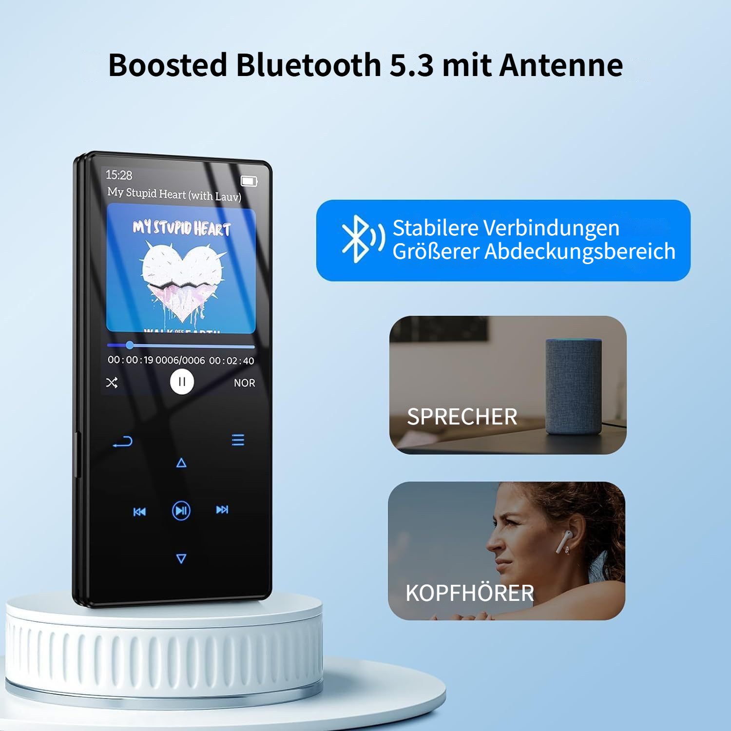 Tekoo MP3-Player mit Bluetooth 5.3, 32GB interner Speicher, Hifi-Klang MP3-Player (32 GB, Bluetooth, Hifi Sound, 8-in-1 Multimedia, Lautsprecher, Metallgehäuse)
