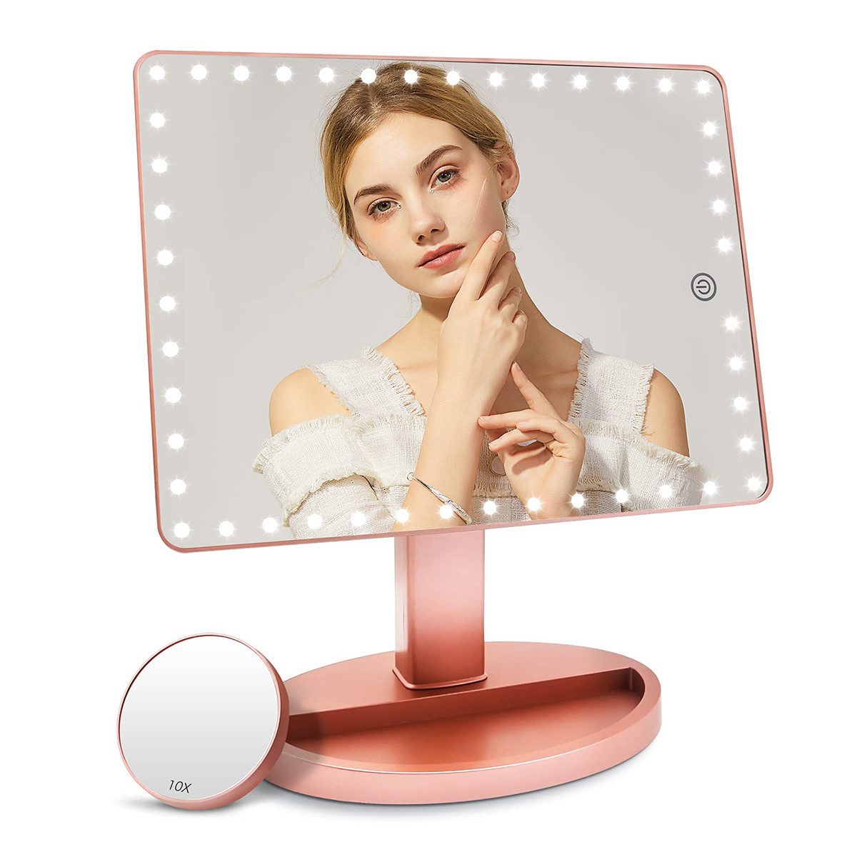 Novzep Kosmetikspiegel 22 LED USB Beleuchteter Schminkspiegel mit Touchscreen,HD-Spiegel