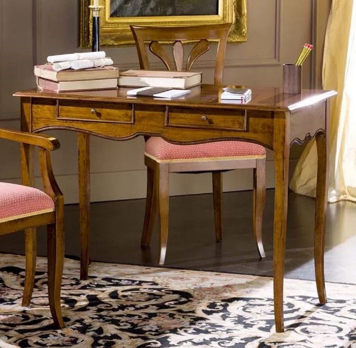 Casa Padrino Schreibtisch Luxus Sekretär Braun - Handgefertigter Massivholz Schreibtisch mit 2 Schubladen - Büromöbel - Luxus Qualität - Made in Italy