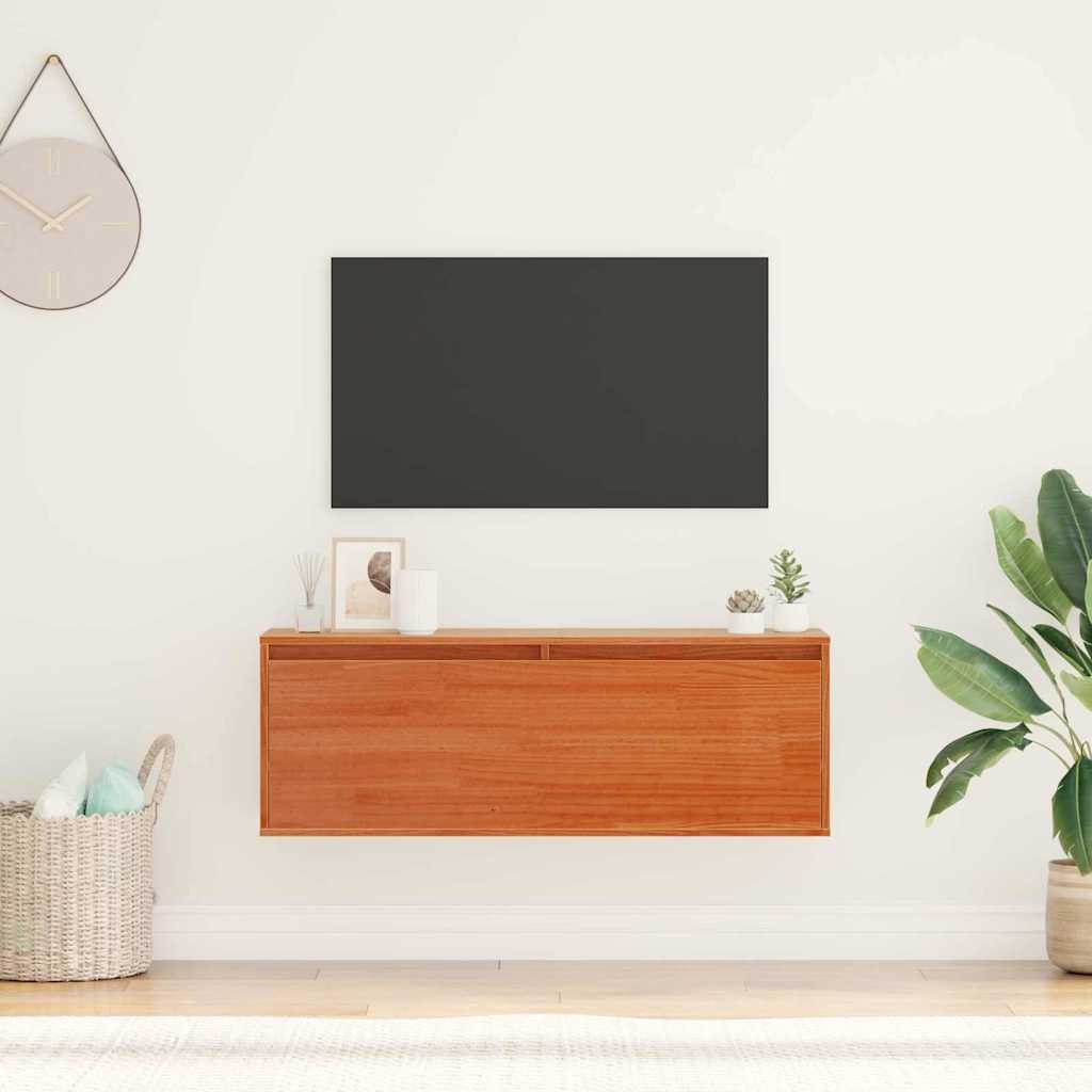 furnicato Wandhängeschrank Wandregal Massivholz 100 x 30 x 35 cm Wachsbraun, 1-tlg., Wandschrank mit Klapptür und viel Stauraum für dein Wohnzimmer