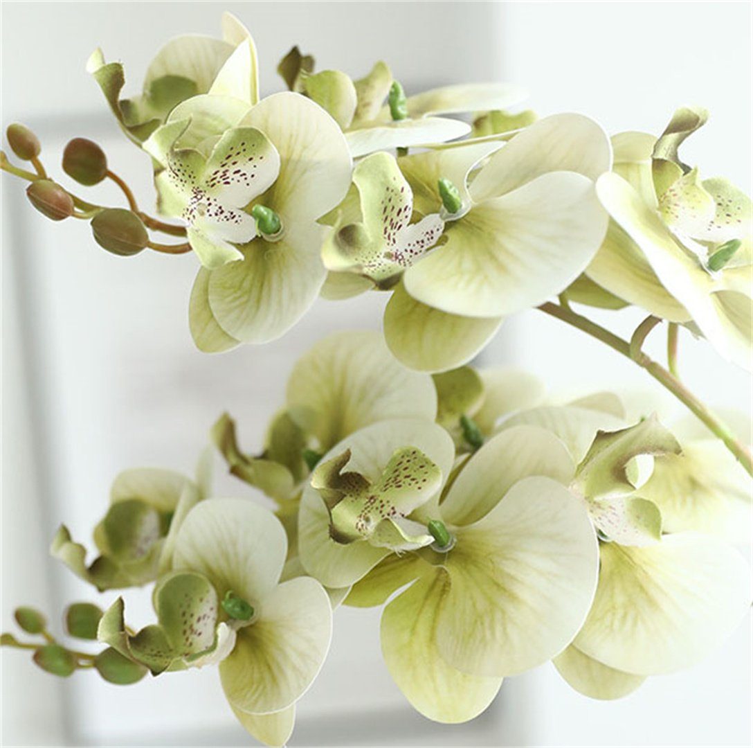 zu Esstisch 7 Phalaenopsis-Blumen, Hause auf für dem Blumen künstliche Blumenarrangements Künstliche L.Ru Grün Kunstblumenstrauß UG,