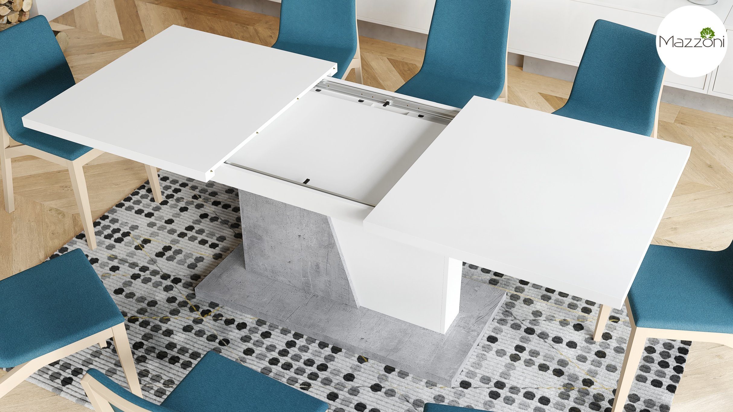 Design Esstisch Mazzoni bis Noble Esstisch 218 / ausziehbar Beton matt 160 Weiß cm Tisch Noir