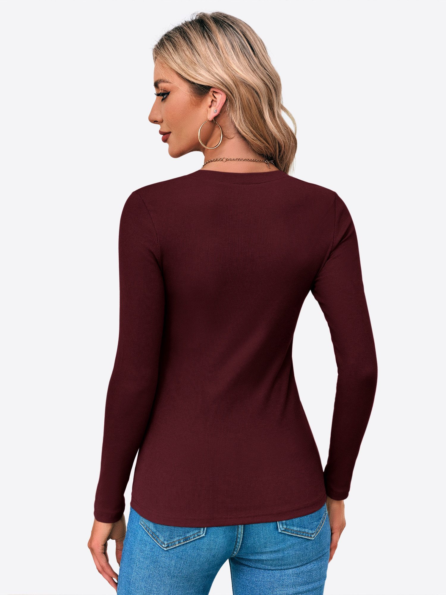 Imily Bela T-Shirt Damen Langärmliges Slim-Fit-Oberteil mit V-Ausschnitt (P günstig online kaufen