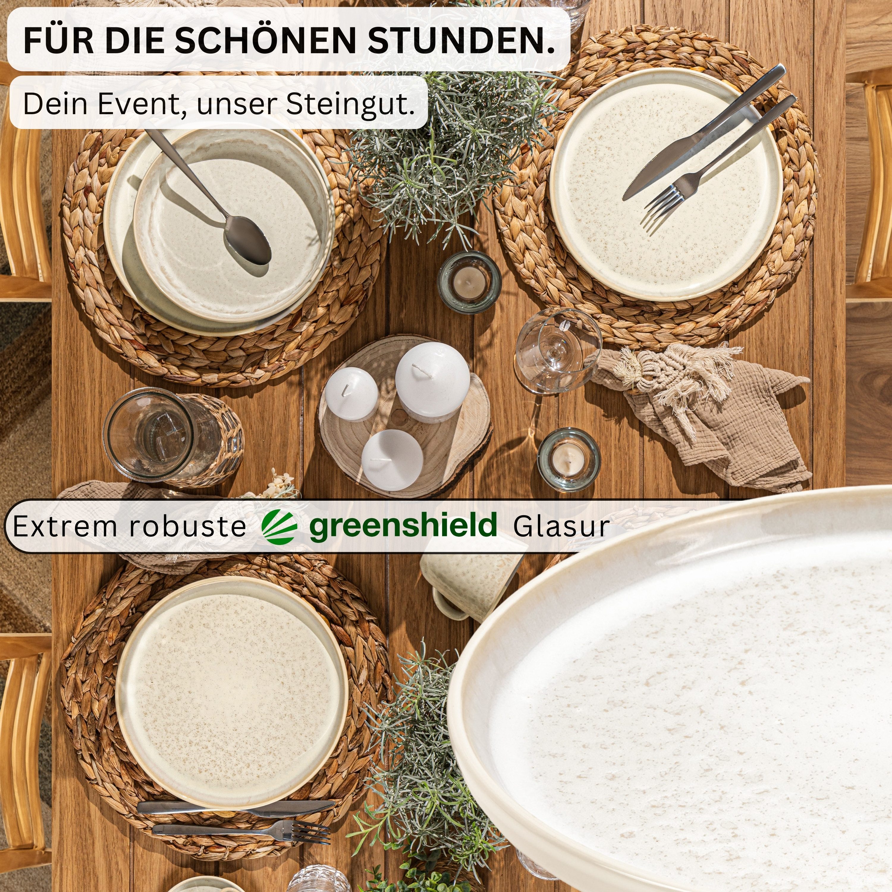 SÄNGER Teller Set Key West, Creme mit sandiger Maserung, (6 St), Dessertteller Set, 6 Personen, Steingut, Handmade, VALUE COLLECTION