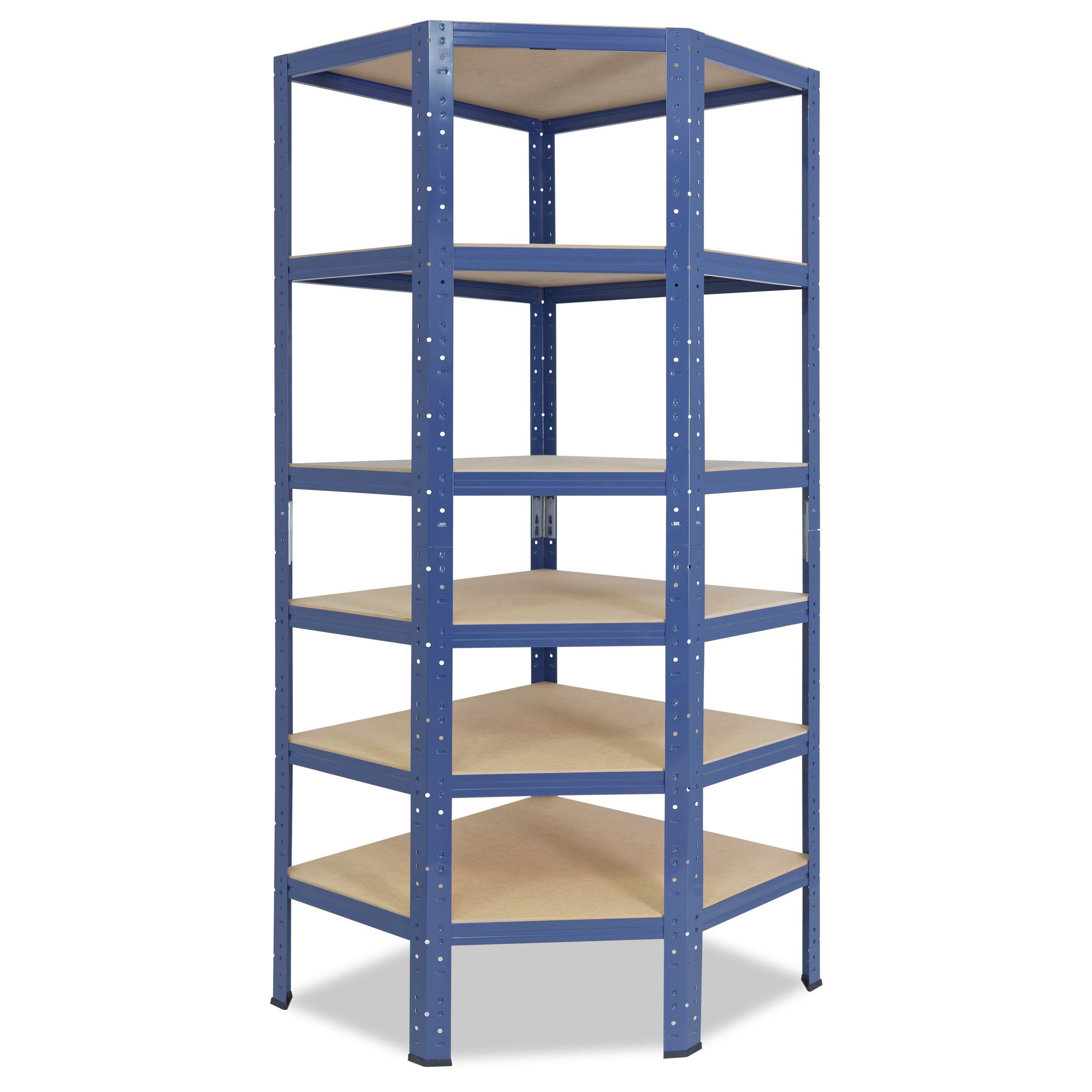 shelfplaza Eckregal HOME, 200x60x30cm mit Regal Shelf Metall Eckregal Ecke, stehend Keller Tragkraft Corner Eckregal 6 Böden, 145kg Steckregal blau, verzinkt Garagen Schwerlastregal