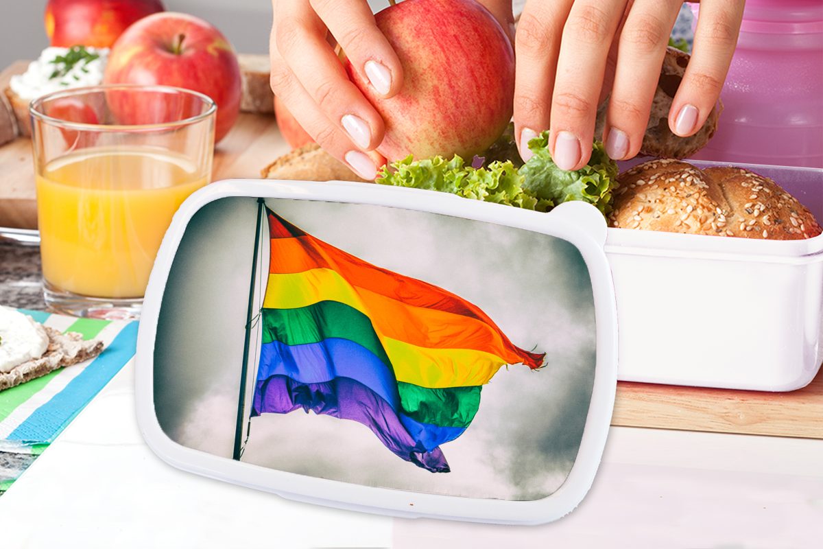 (2-tlg), Erwachsene, weiß Jungs Brotbox und Mädchen Regenbogenflagge, und Lunchbox für für Kunststoff, einer Foto Brotdose, Kinder MuchoWow