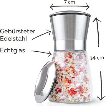Hannah's Homebrand Salz-/Pfeffermühle mit individueller Einstellung grob bis fein manuell, (2 Stück), robuste Salzmühle und Pfeffermühle mit extrem harten Keramik-Mahlwerk