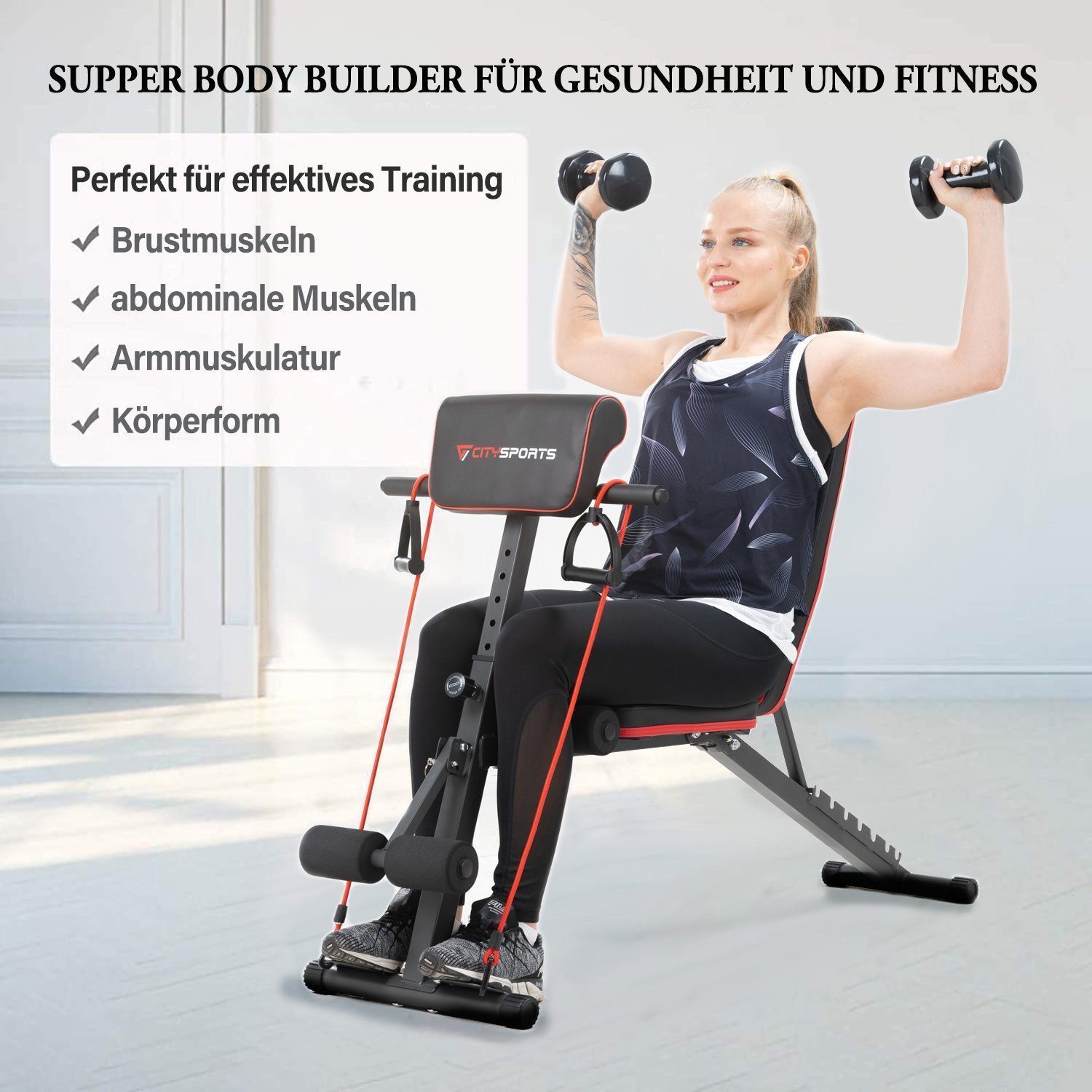 CITYSPORTS Hantelbank Klappbar Multifunktions Trainingsbank für Ganzkörper-workout, Schrägbank 8 in 1 Fitnessbank für zu Hause 150kg Gewichtskapazität