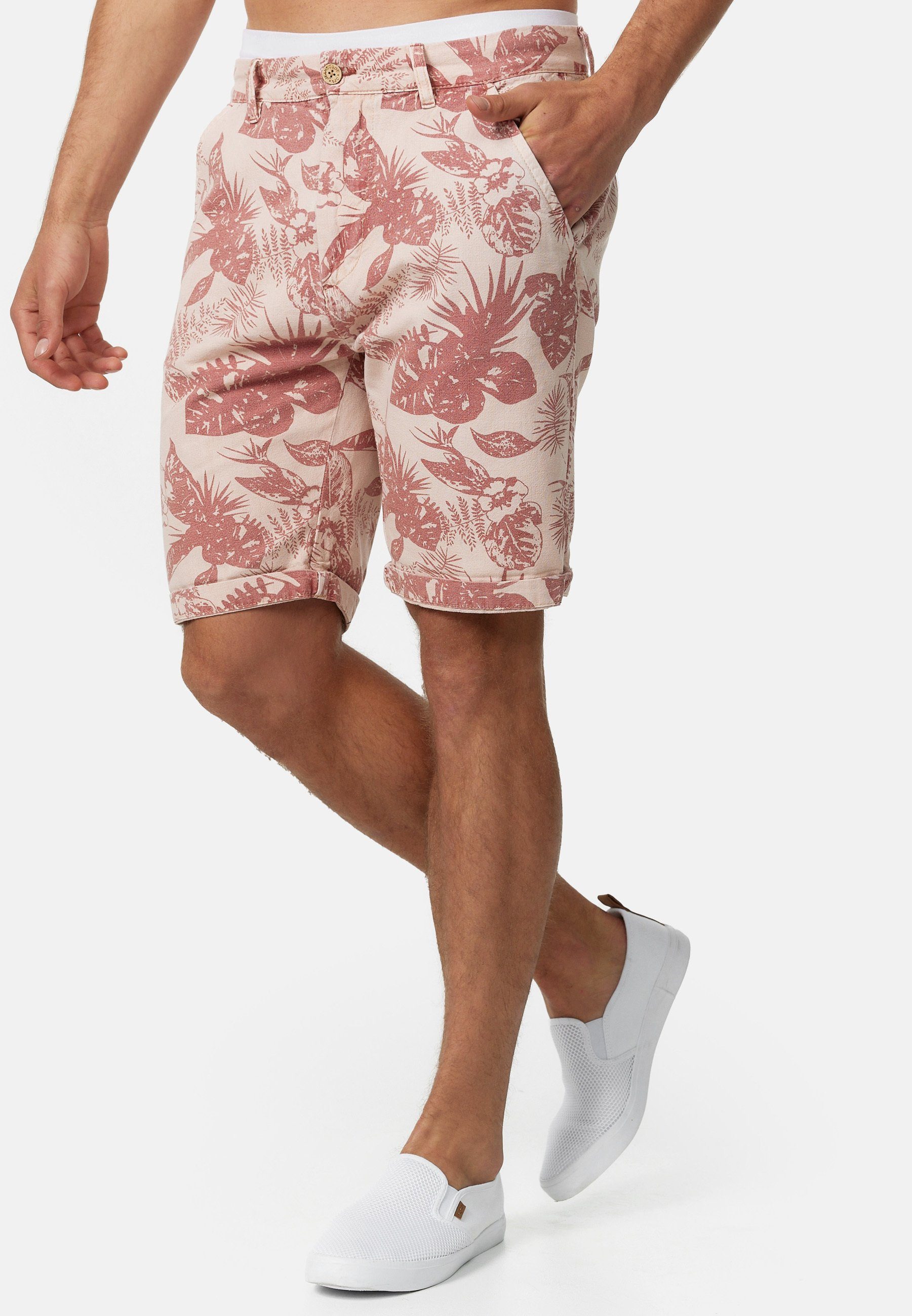 Indicode Chinoshorts Herren Curtain Chino Shorts Herrenshorts Chino Shorts mit sommerlichem Blumenprint und einem Gürtel