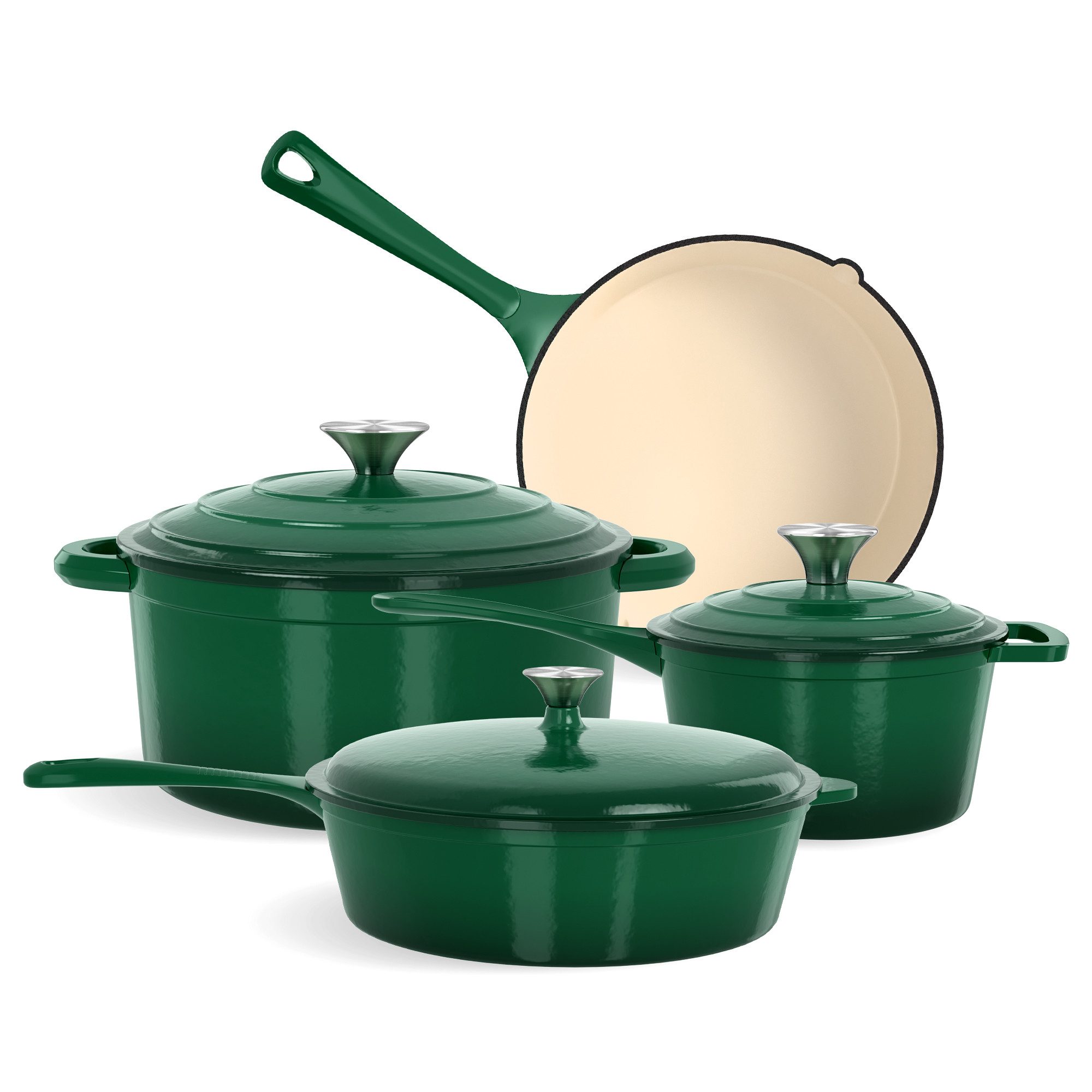 Kitchen Academy Topf-Set, 7-teilig Emailliert Gusseisen Topf und Pfannenset (Für alle Herdarten & Induktion), Optimale Wärmespeicherung, Mühelose & leichte Reinigung