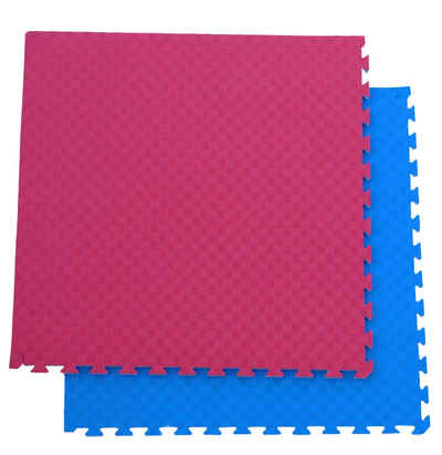 ELLUG Kampfsportmatte 10er Set Sportmatte 2cm mit Randstücken Rot-Blau 1mx1m, wasserdicht, wärmeisolierend, feuchtigkeitsabweisend, erweiterbar